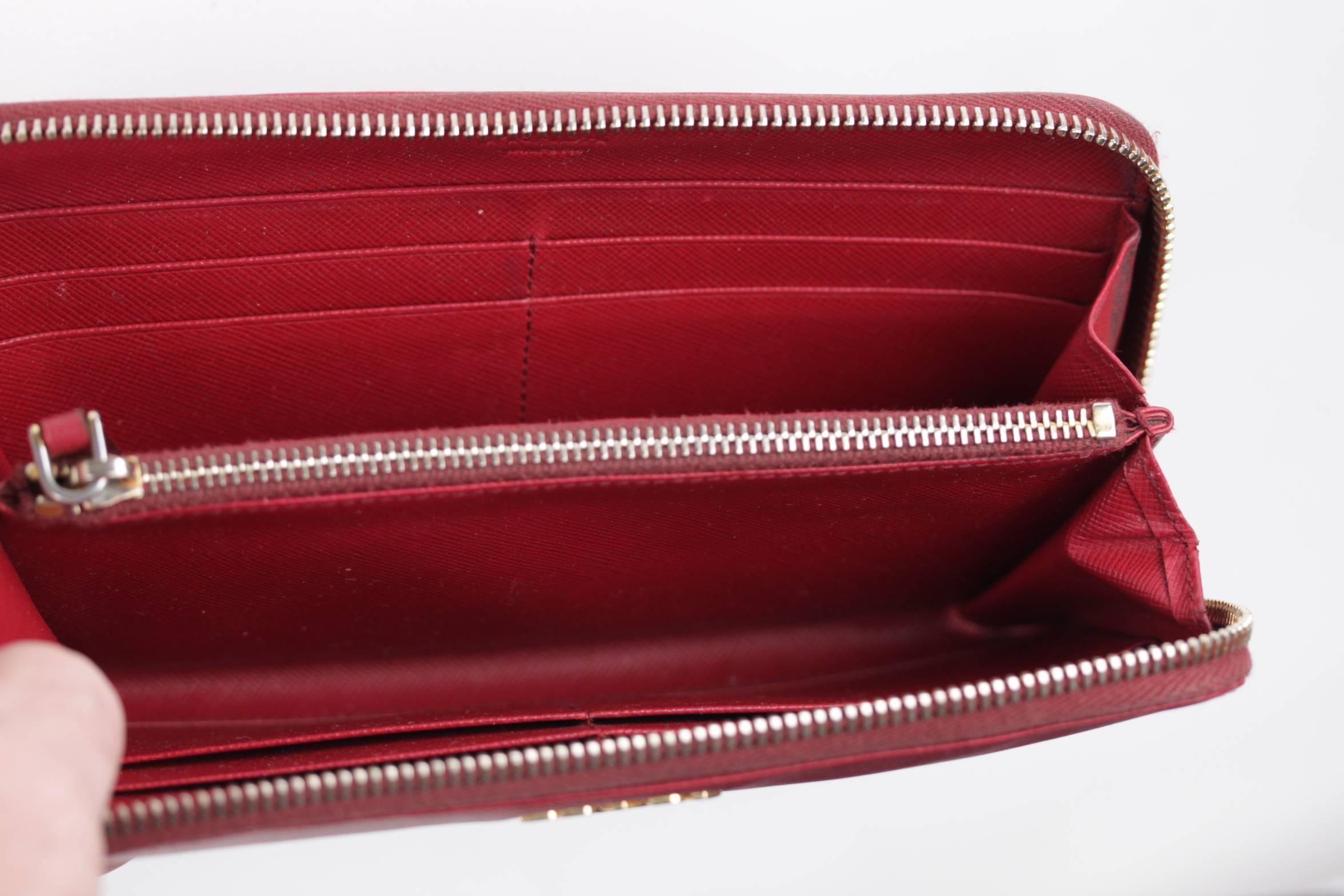 Prada Italian Red Saffiano Leather Continental Zip Wallet Coin Purse  2