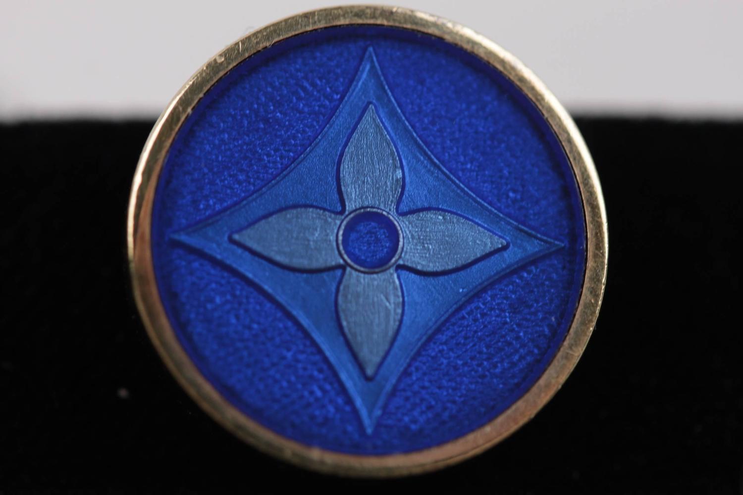 LOUIS VUITTON Gold Plated 925 Sterling Silver FLOWER Logo CUFFLINKS Blue For Sale at 1stdibs
