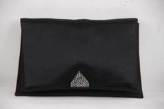 CHRISTIAN DIOR Vintage 50s Black Satin EVENING BAG Clutch RHINESTONES w/Gloves