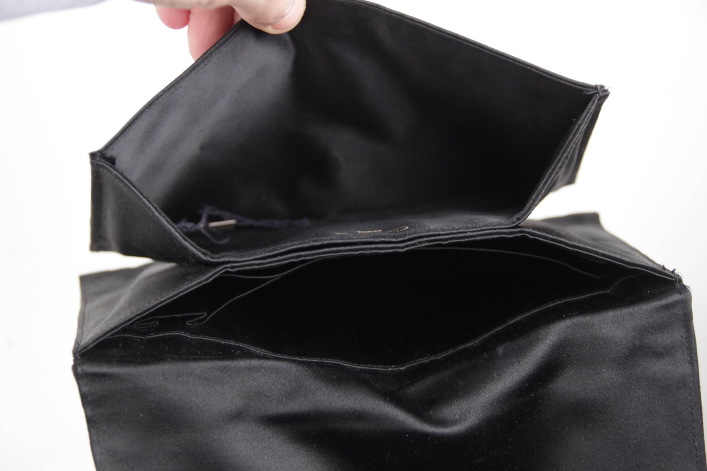 CHRISTIAN DIOR Vintage 50s Black Satin EVENING BAG Clutch RHINESTONES w/Gloves 2