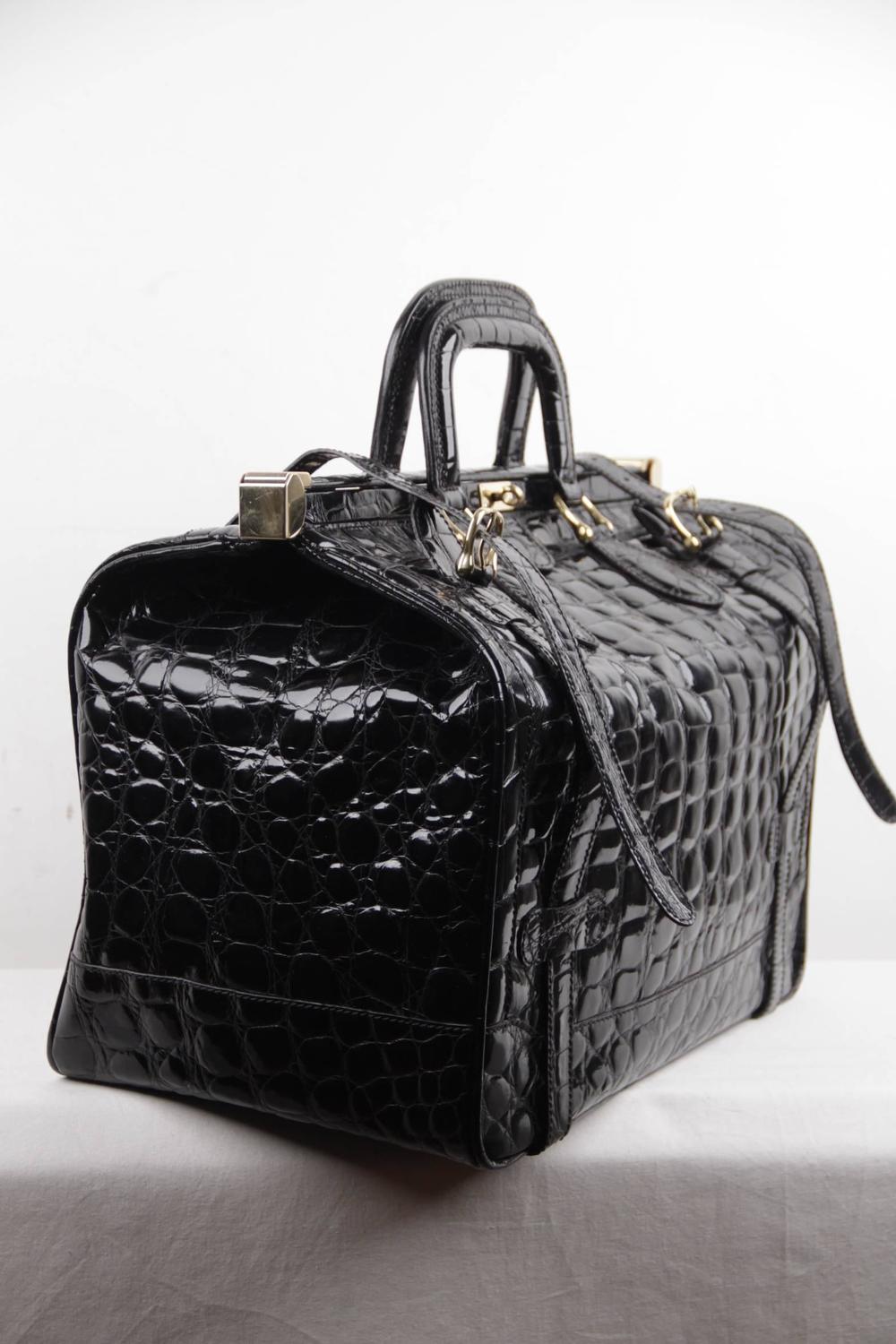 ALDO RAFFA Italian Black EMBOSSED Patent Leather TRAVEL BAG Carry On