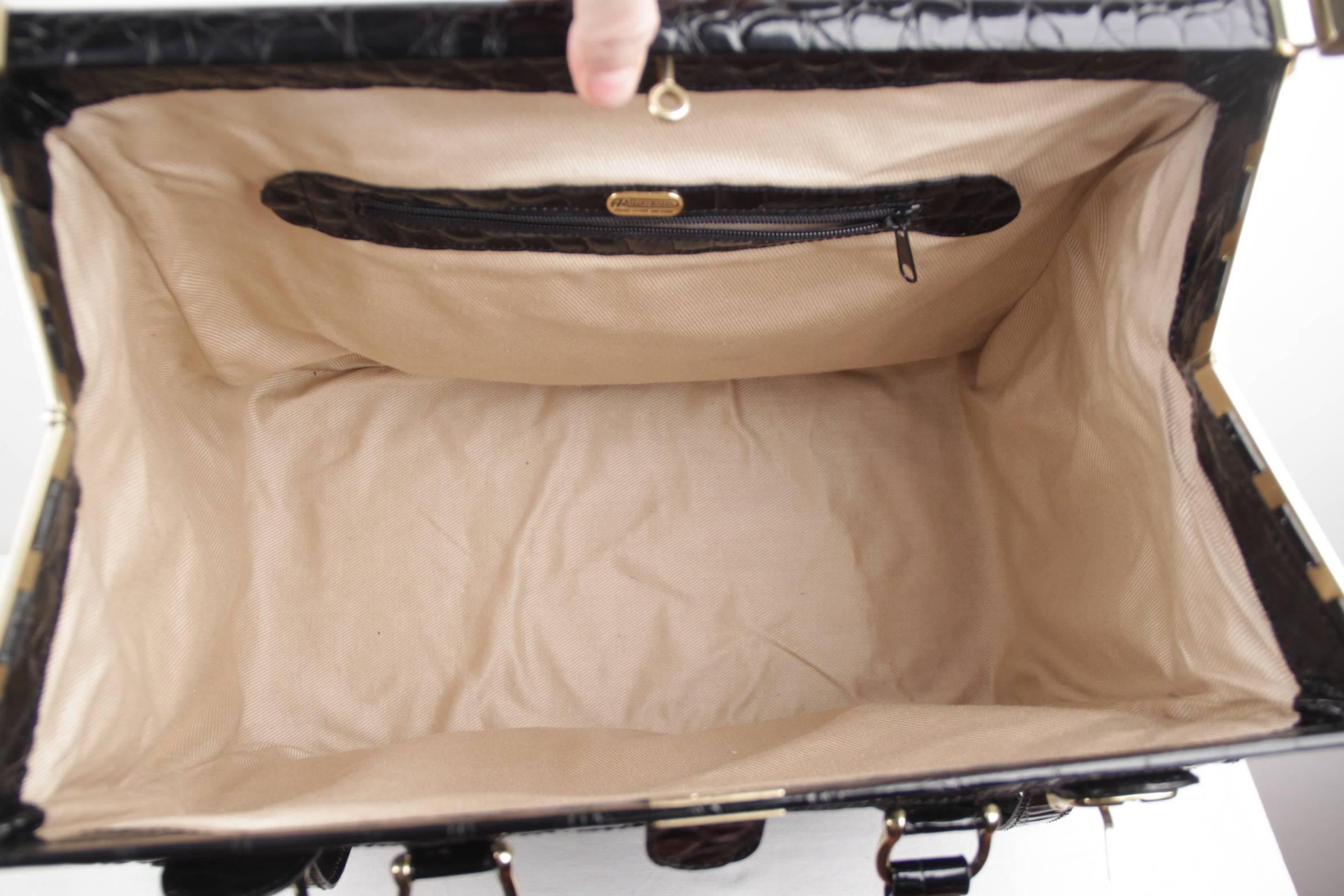 Aldo Raffa Italian Black Embossed Patent Leather Travel Bag Carry On Suitcase 1