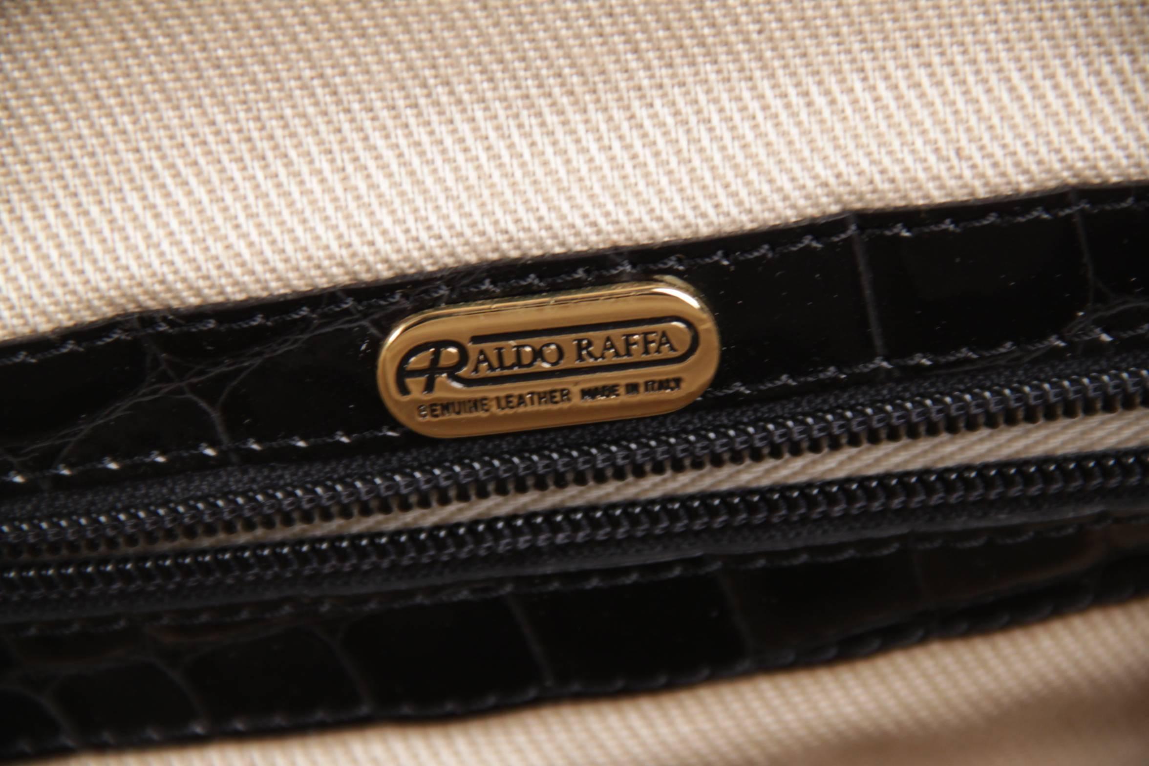 Aldo Raffa Italian Black Embossed Patent Leather Travel Bag Carry On Suitcase 2