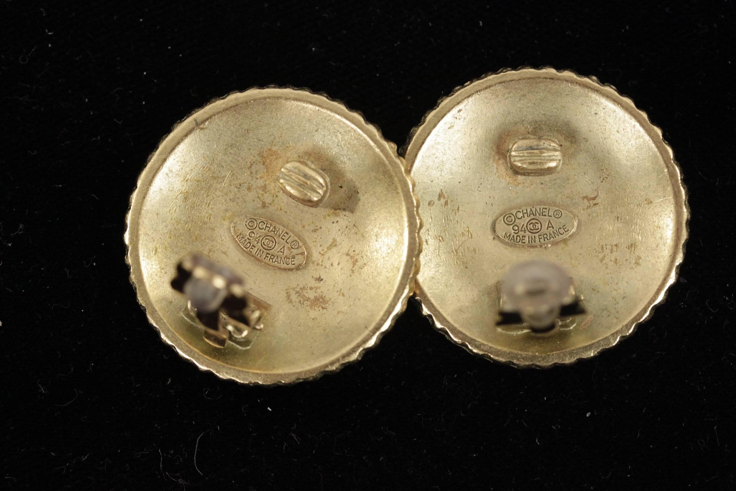Women's Chanel 1994 Gold Metal Coco Chanel Round Clip on Earrings