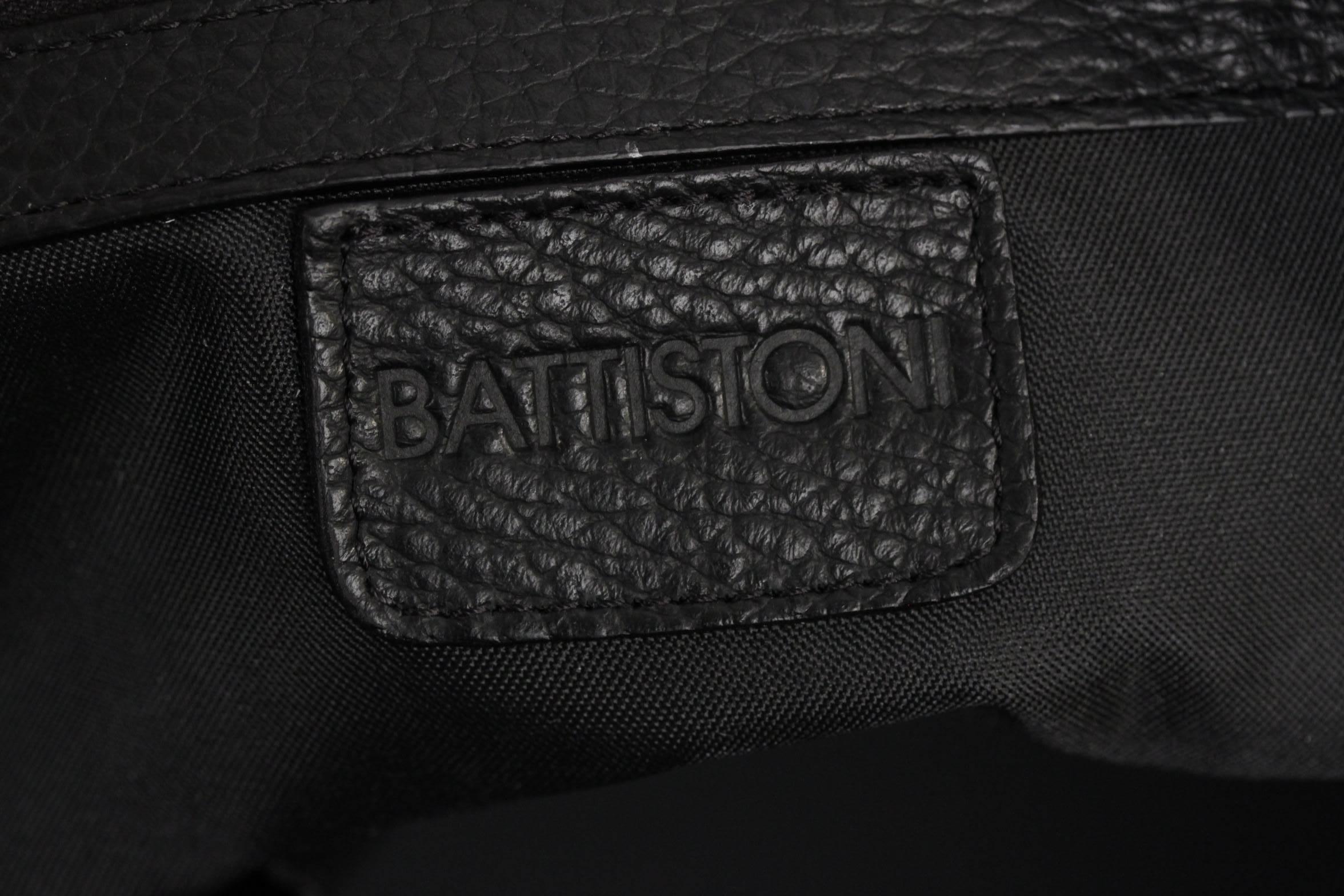 BATTISTONI Black Leather LARGE BRIEFCASE Handbag WORK Business BAG w/ Strap 2
