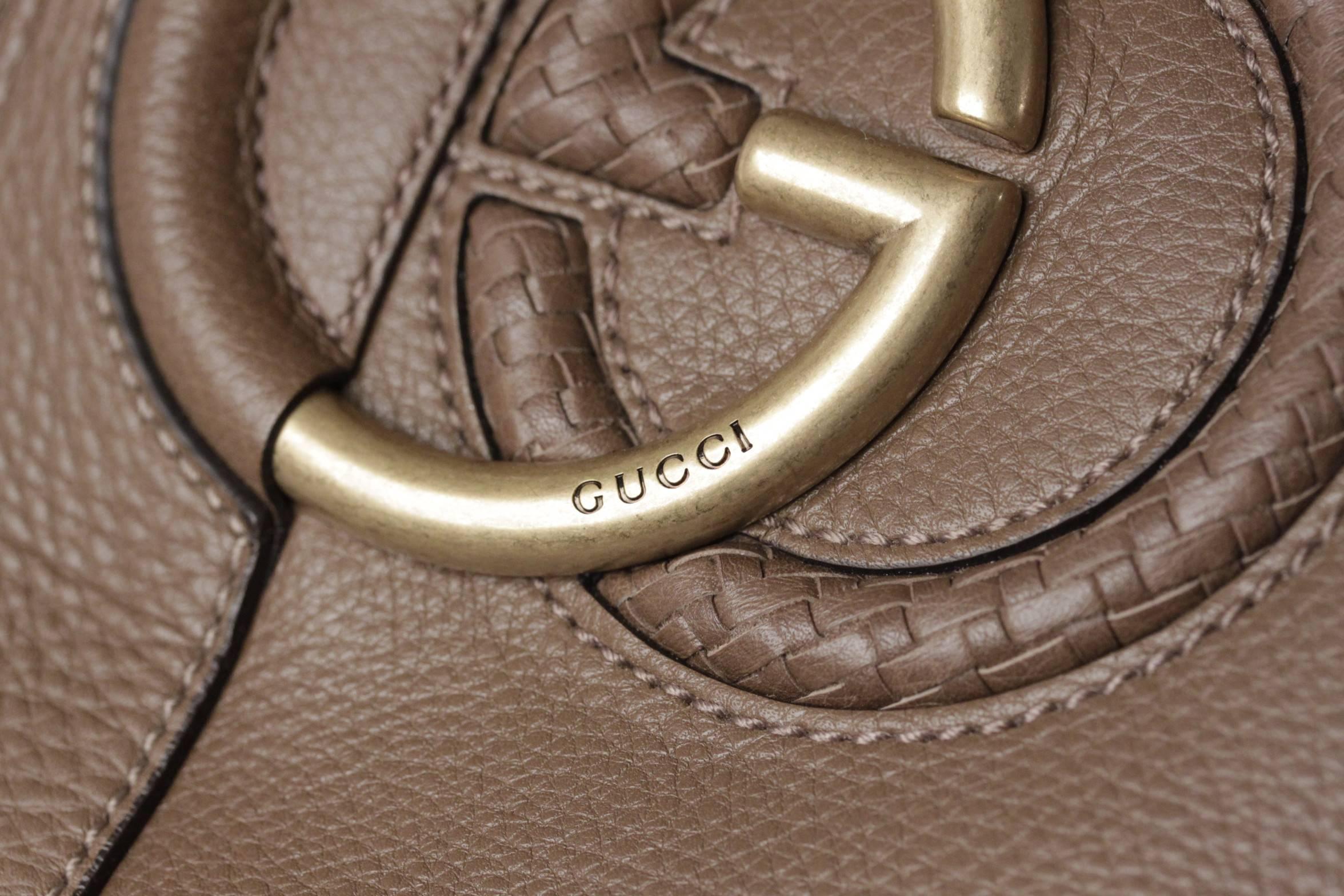GUCCI Brown TWILL LEATHER PLAIT G Bag TOTE Shoulder Bag HOBO In New Condition In Rome, Rome
