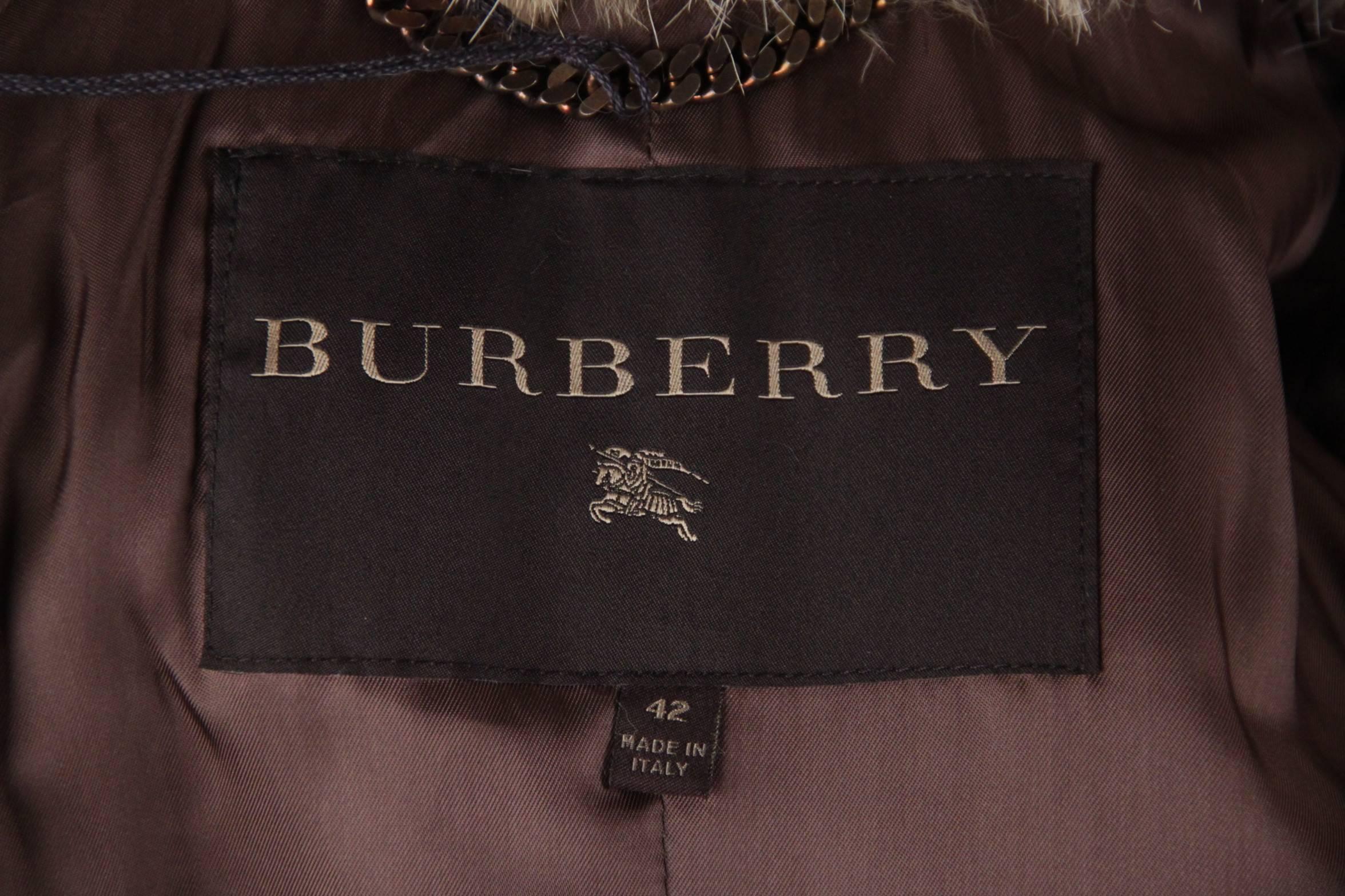 Burberry Off-white Quilted Leather Double Breasted Coat With Fur Trim  3