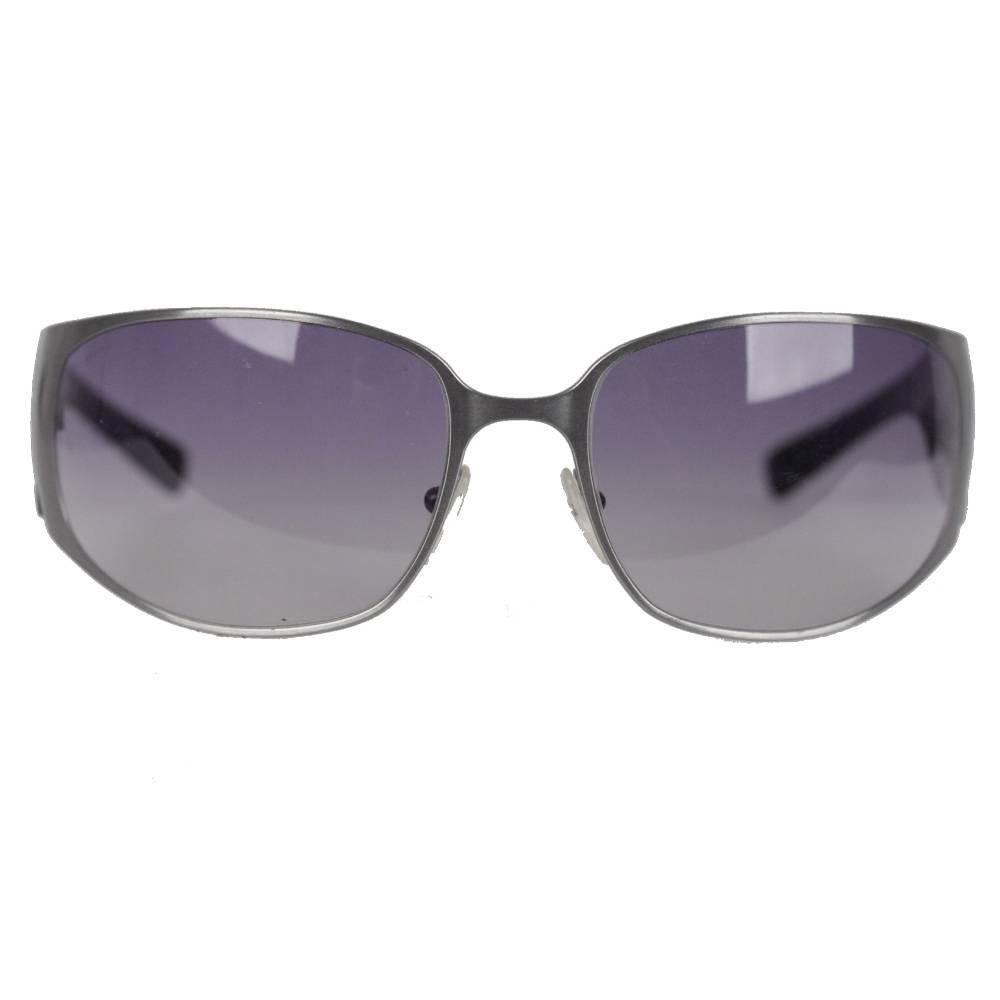 PRADA NEW Wrap Silver Metal and Black womens Sunglasses SPR 50G 63mm 115  For Sale at 1stDibs | silver prada sunglasses, prada sunglasses silver