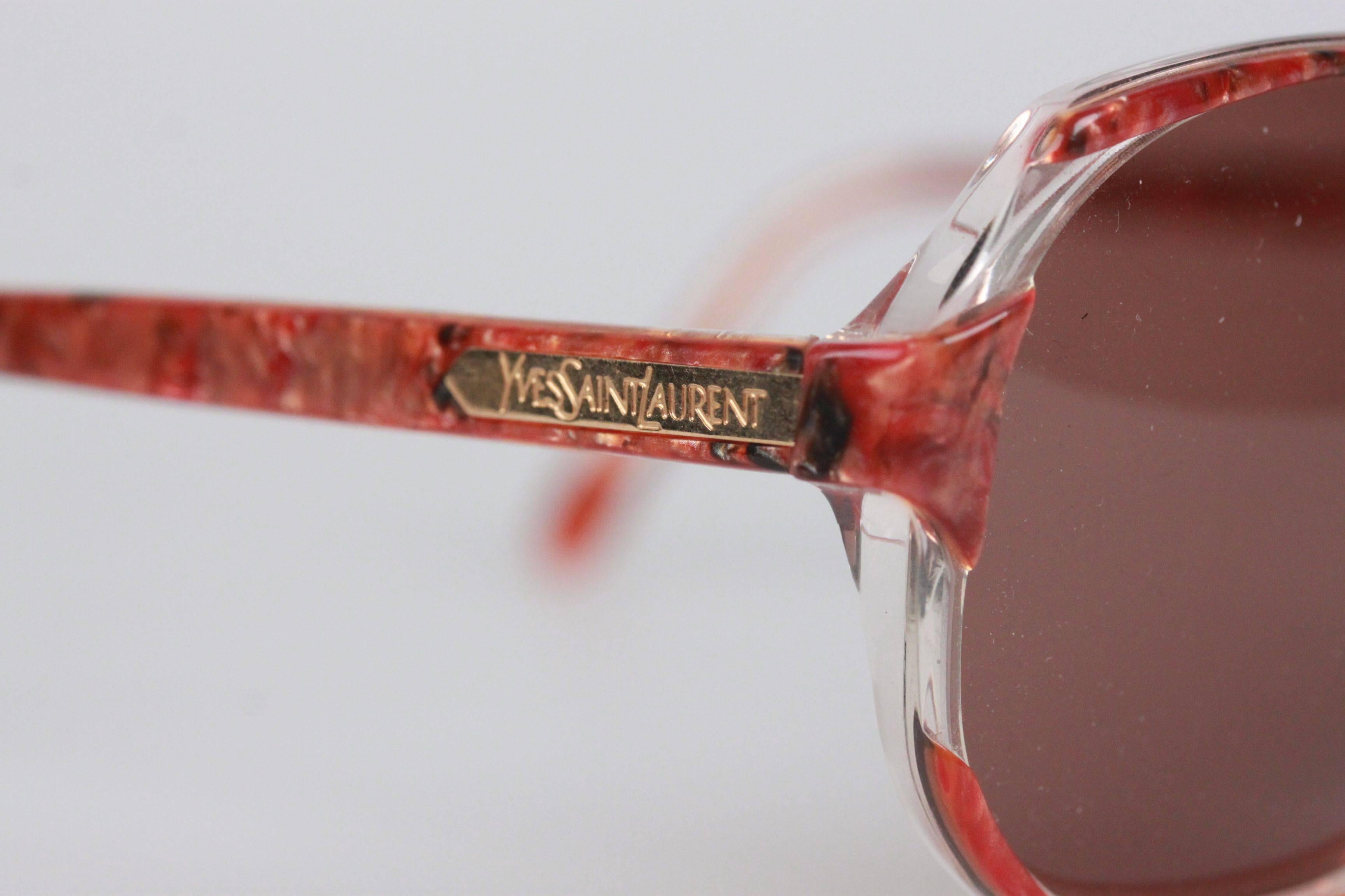 Women's YVES SAINT LAURENT Vintage Marbled RED MINT Sunglasses NAXOS 825 56mm