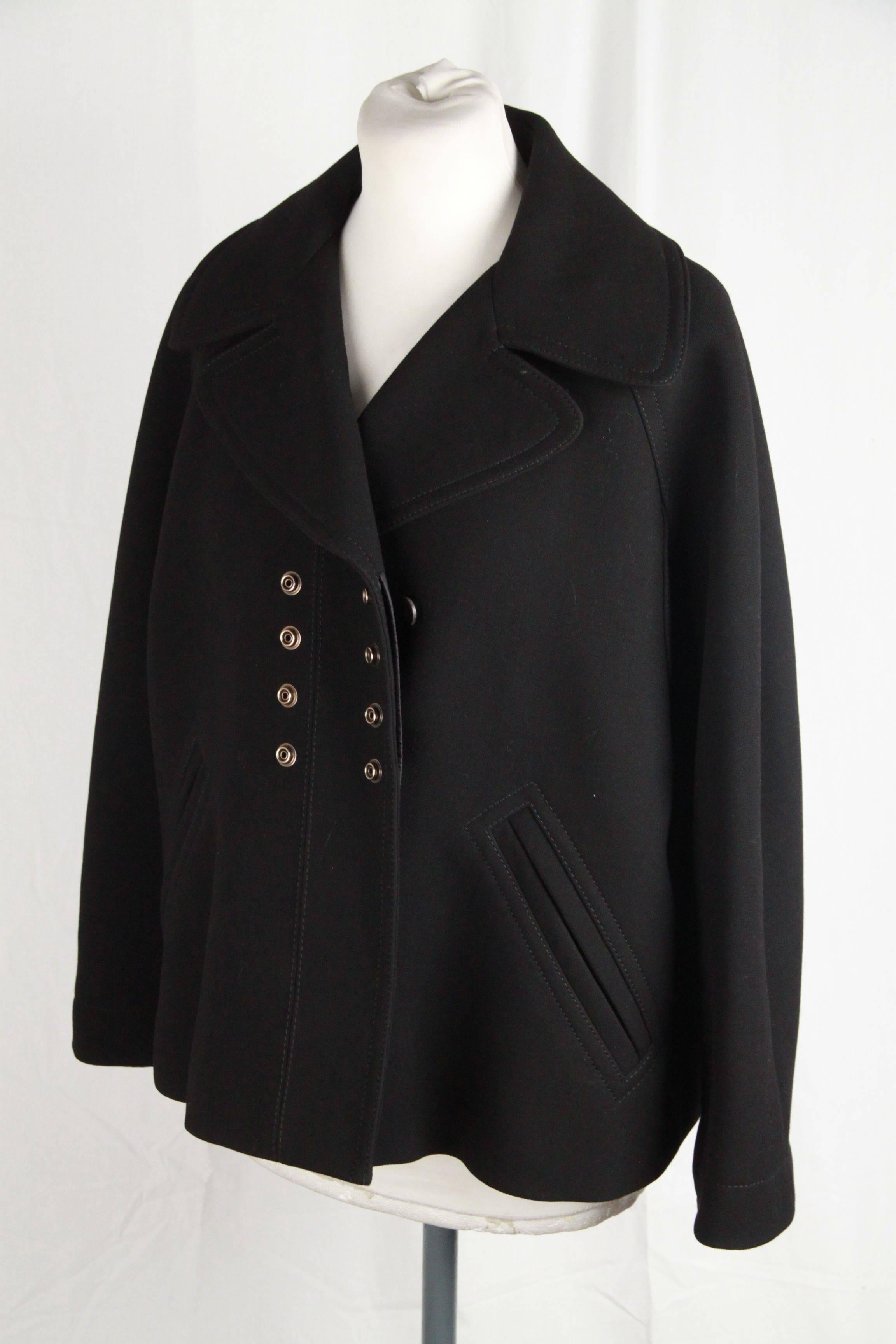 GUCCI Black Wool PEACOAT Pea Coat JACKET Caban SIZE 38 In Excellent Condition In Rome, Rome