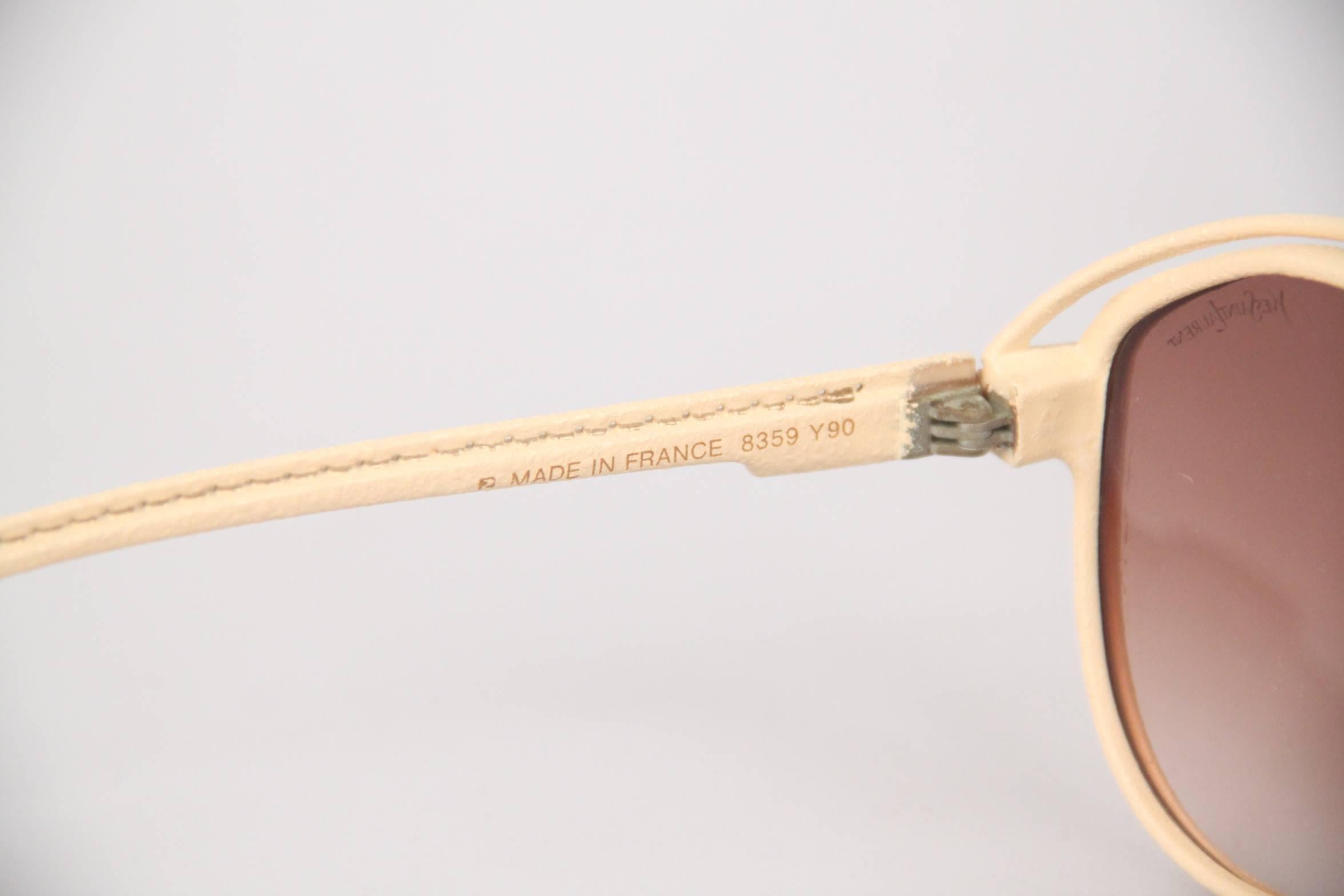Yves Saint Laurent Vintage Mint Sunglasses Tan Leather Aviator 8359 Y90 In New Condition In Rome, Rome