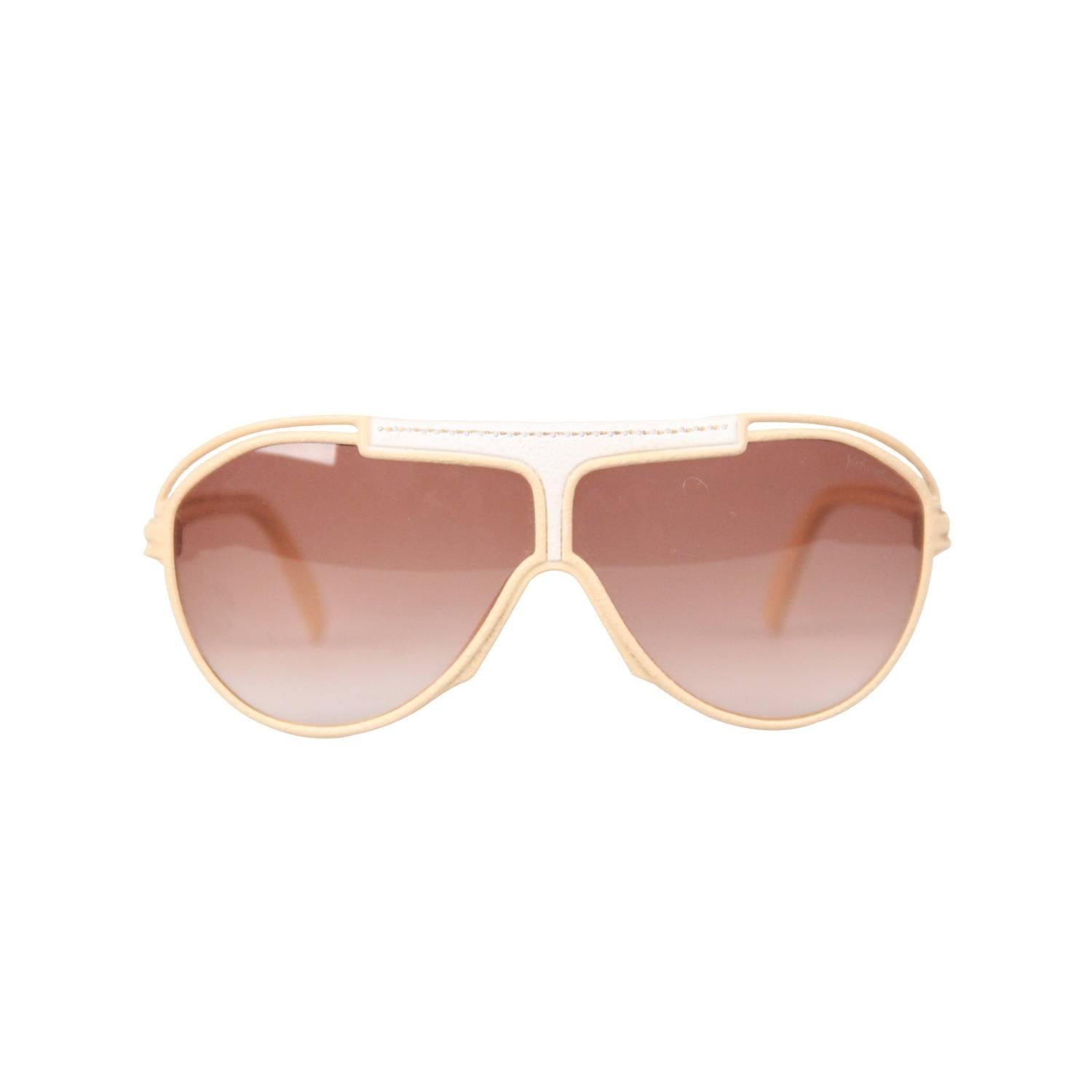 Yves Saint Laurent Vintage Mint Sunglasses Tan Leather Aviator 8359 Y90