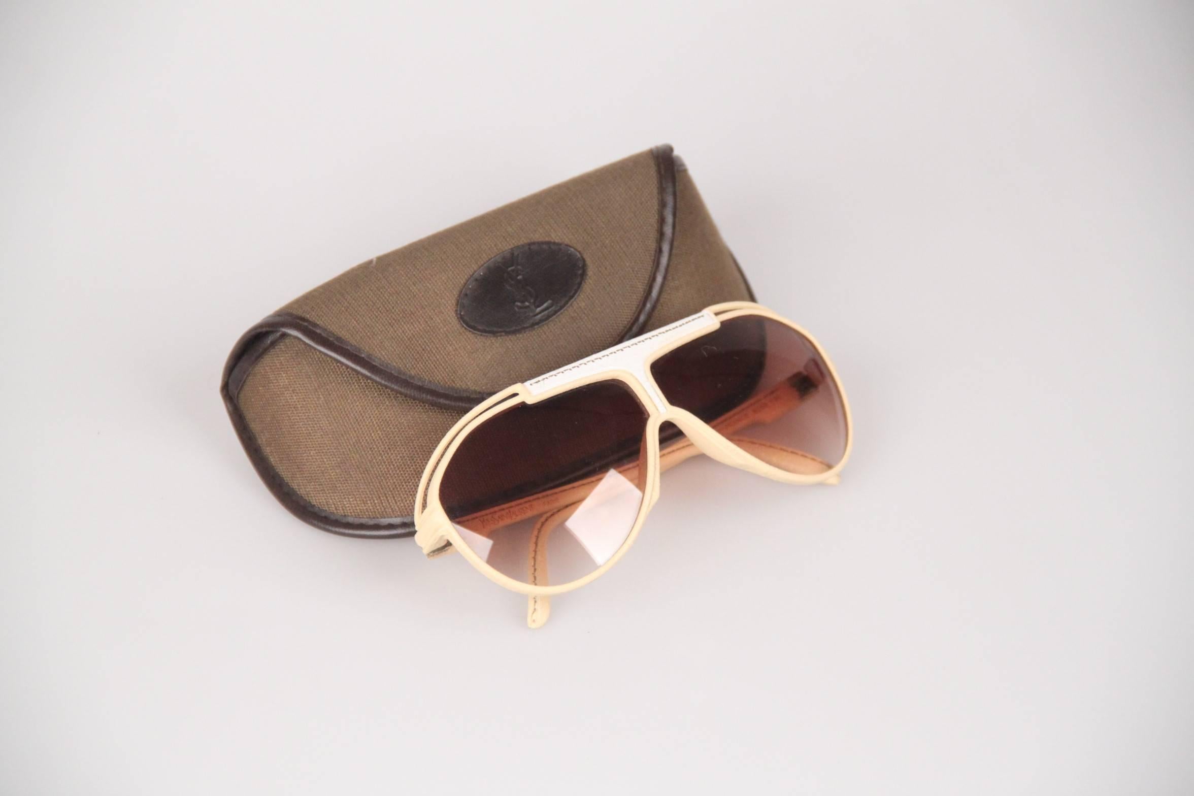 Yves Saint Laurent Vintage Mint Sunglasses Tan Leather Aviator 8359 Y90 2