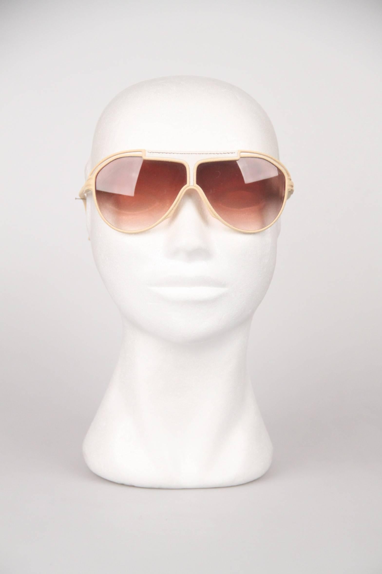 Yves Saint Laurent Vintage Mint Sunglasses Tan Leather Aviator 8359 Y90 3