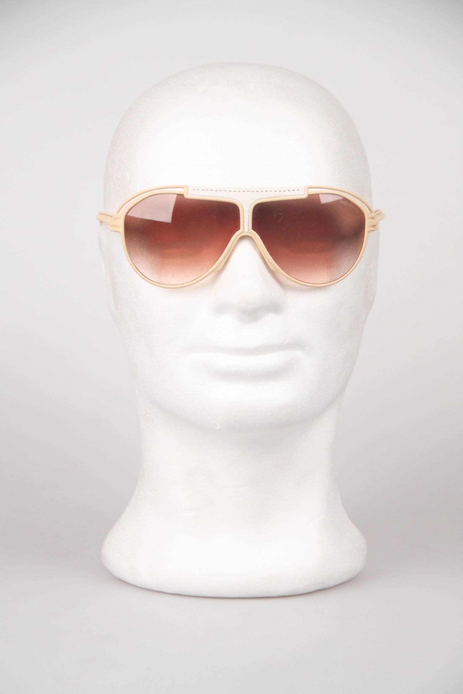 Yves Saint Laurent Vintage Mint Sunglasses Tan Leather Aviator 8359 Y90 4