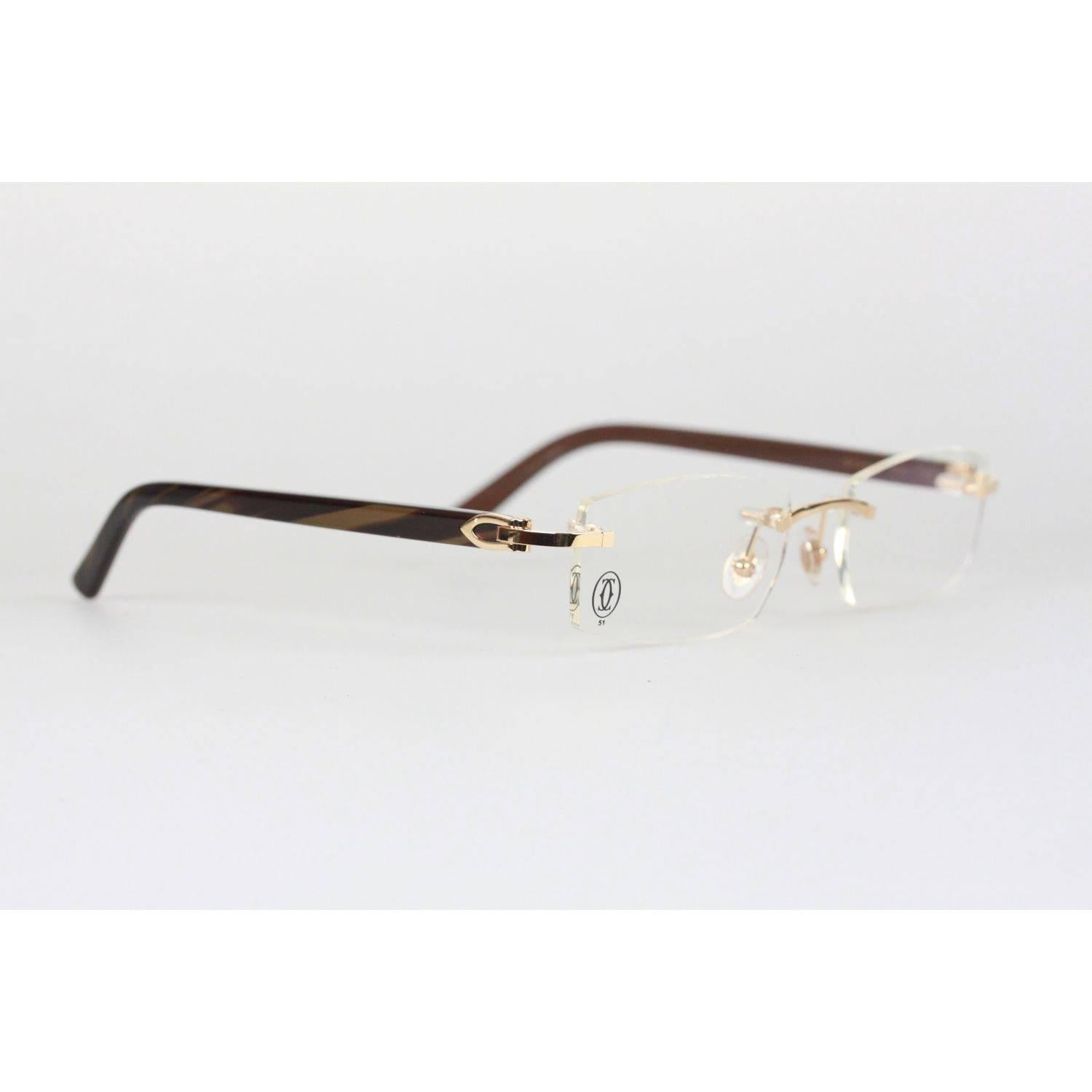 Cartier Paris Rectangular Rimless Eyeglasses C Decor Optical with Case ...