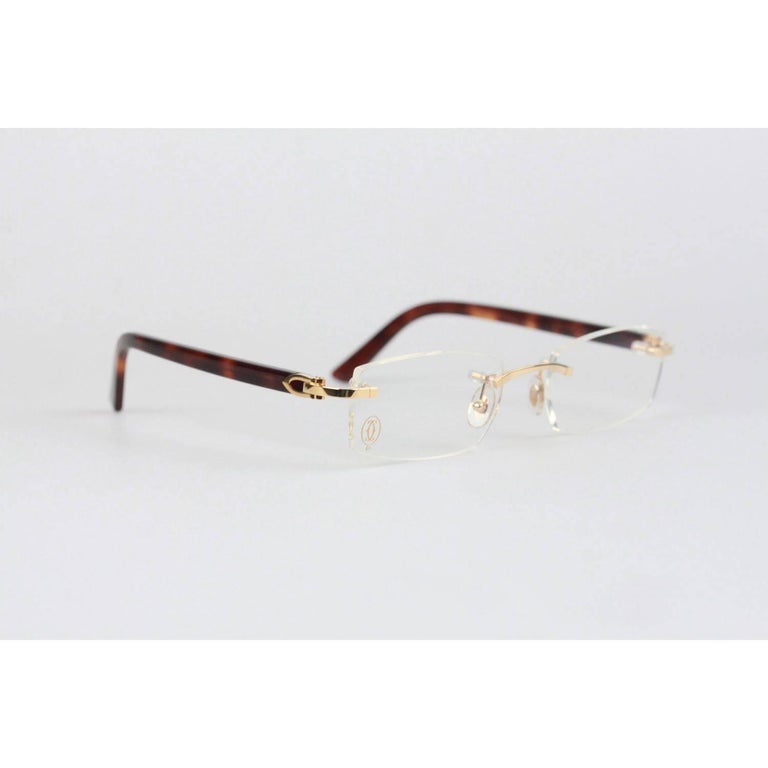 Cartier Paris Rectangular Rimless Eyeglasses C Decor 51mm 140