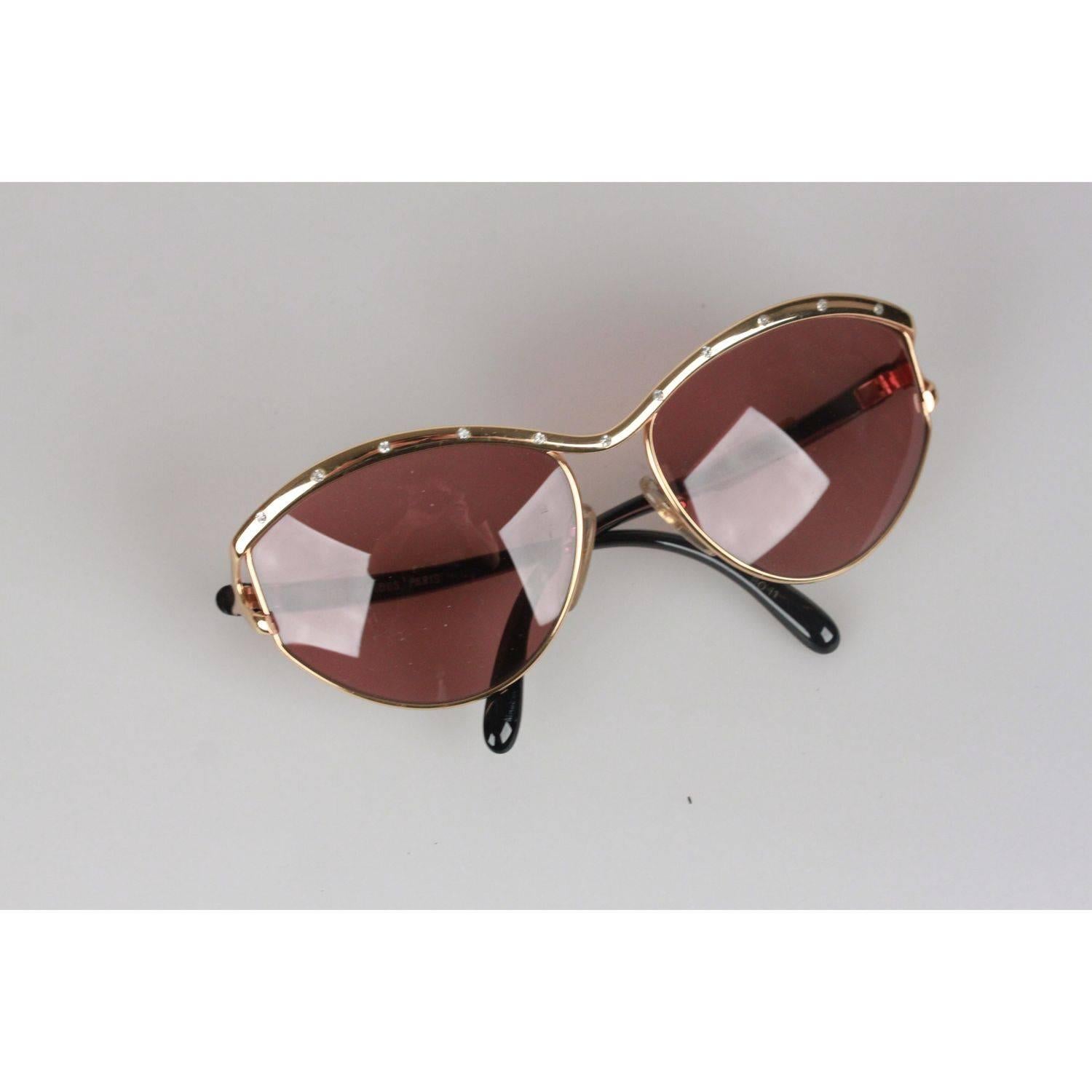 TED LAPIDUS Vintage Gold OVERSIZED Sunglasses with Rhinestones TL 3301 NOS In New Condition In Rome, Rome