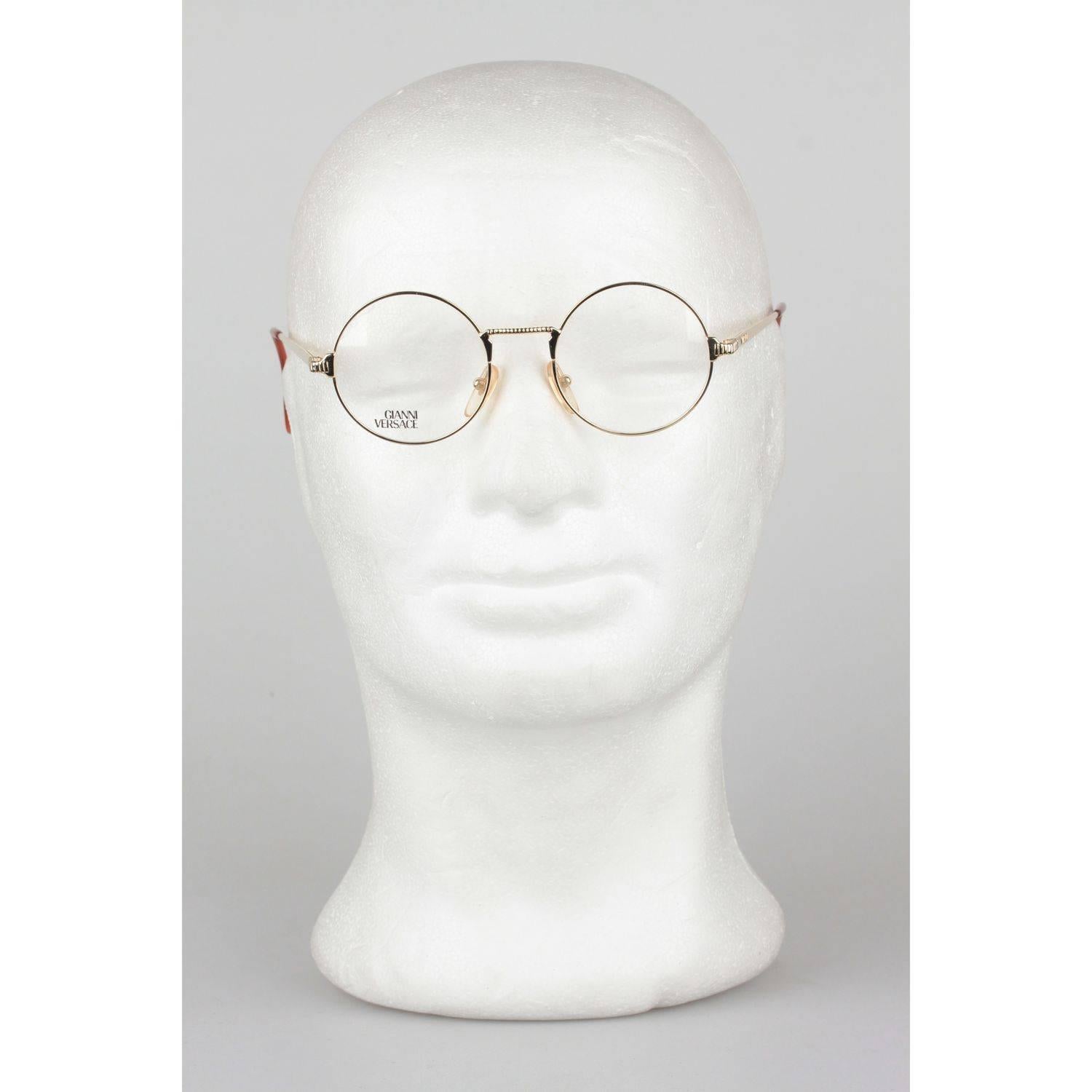 Women's or Men's Gianni Versace Vintage Gold Metal Round Frame Mod 540 Eyeglasses NOS