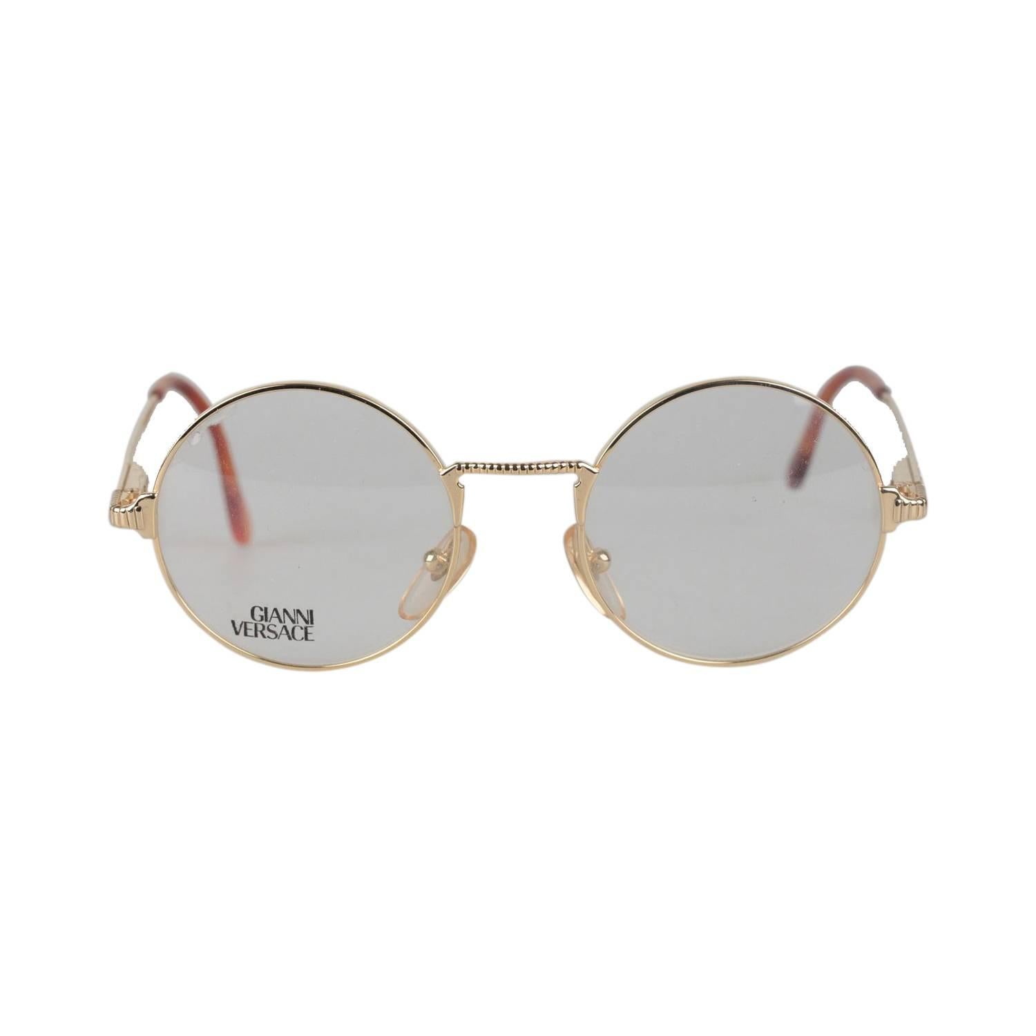 Gianni Versace Vintage Gold Metal Round Frame Mod 540 Eyeglasses NOS