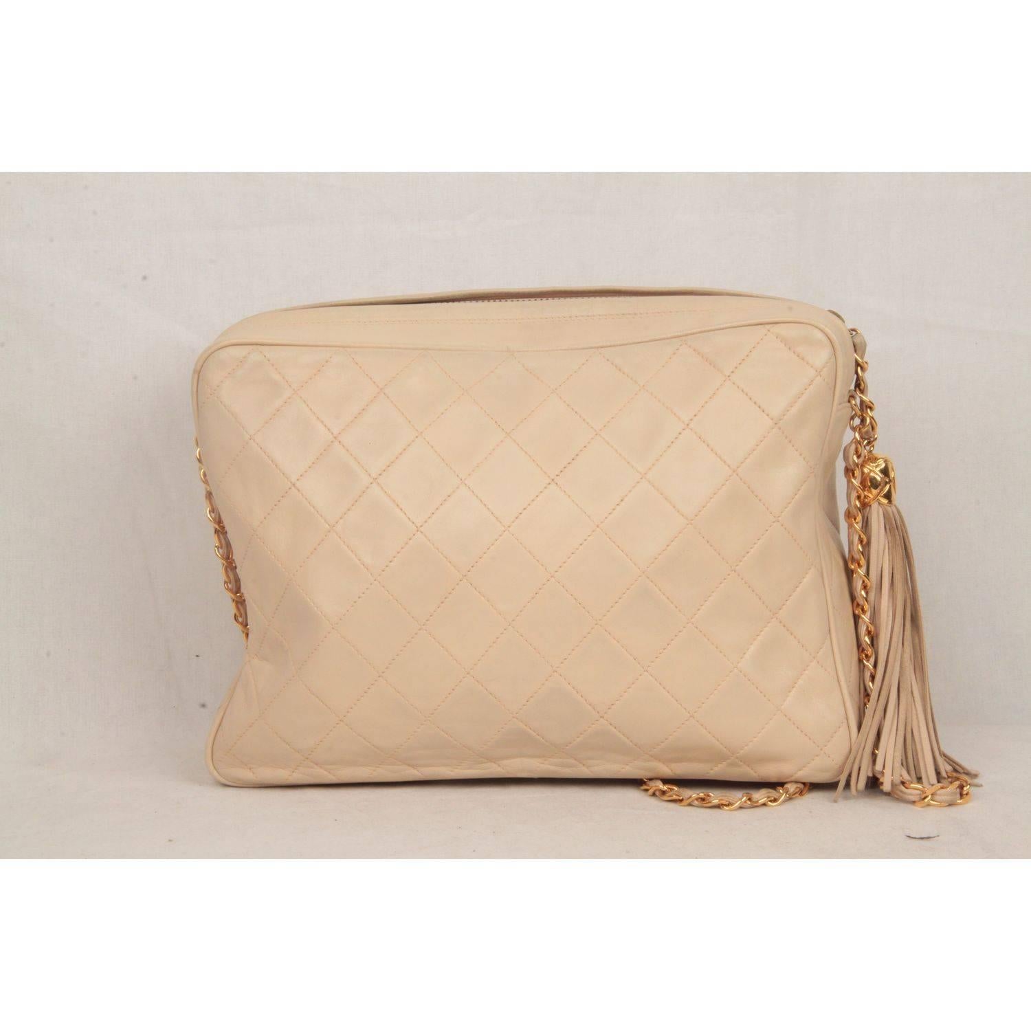 Chanel Vintage Beige Quilted Leather CC Stitch Camera Bag with  3