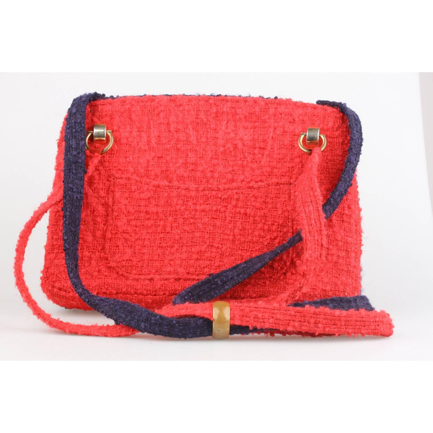 CHANEL Vintage Unique Prototype Red Blue Wool Tweed 1960s Shoulder Bag 5