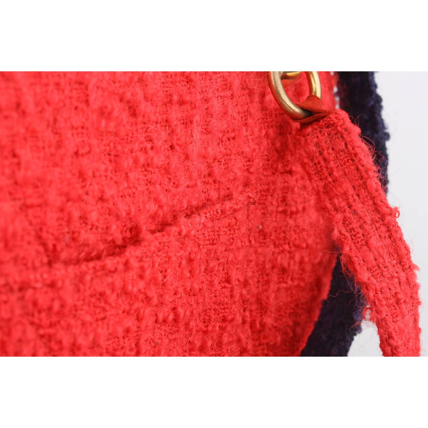 CHANEL Vintage Unique Prototype Red Blue Wool Tweed 1960s Shoulder Bag 1