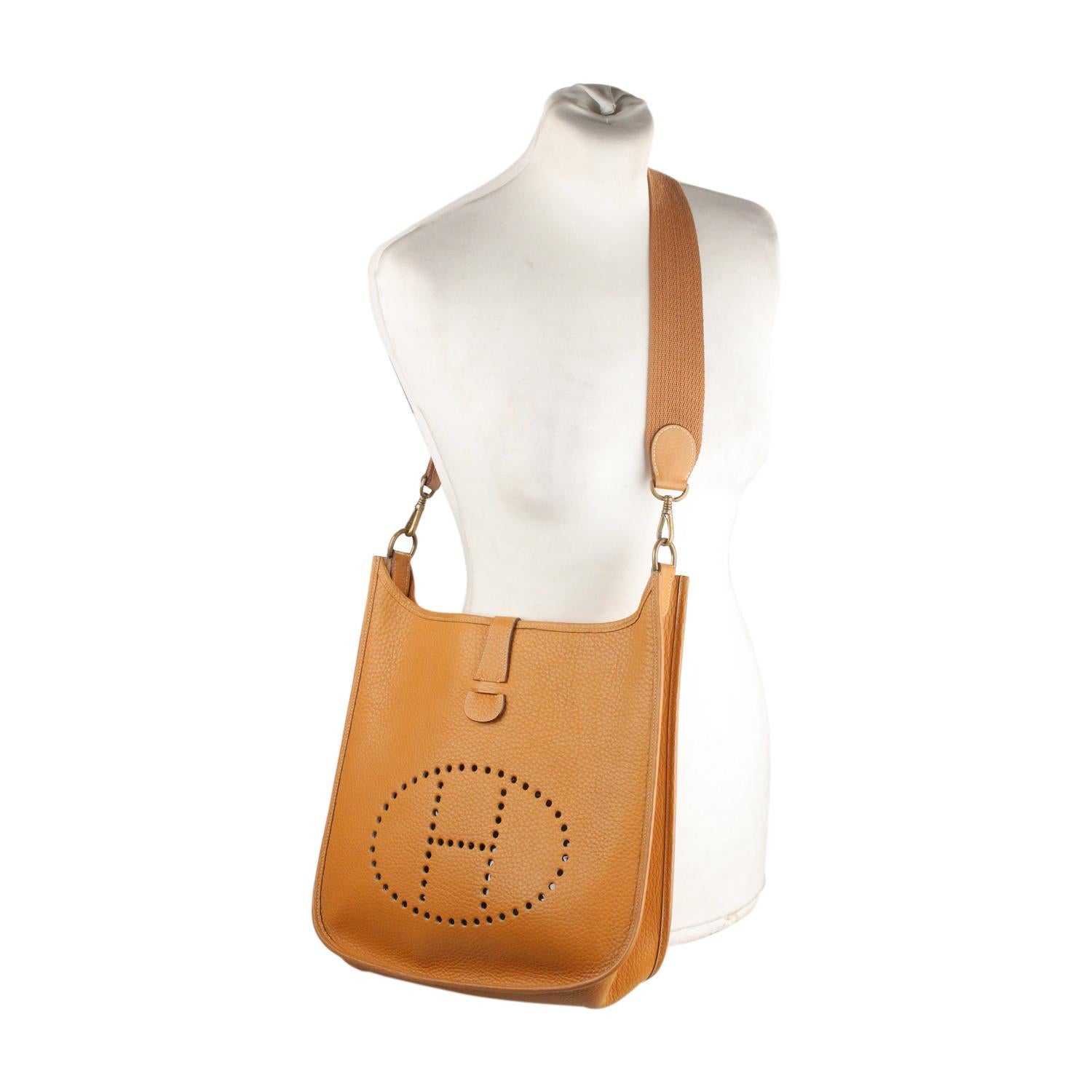 Women's Hermes Vintage Tan Leather Evelyne Shoulder Bag