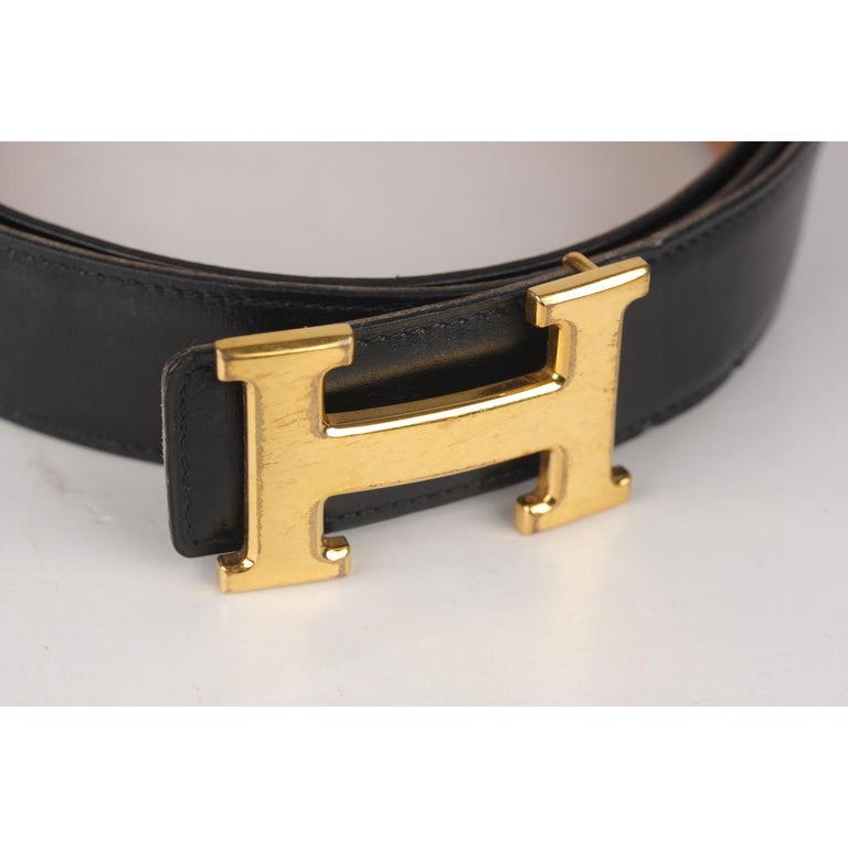 Hermes Vintage Leather Reversible Belt Gold Metal H-Buckle For Sale at ...