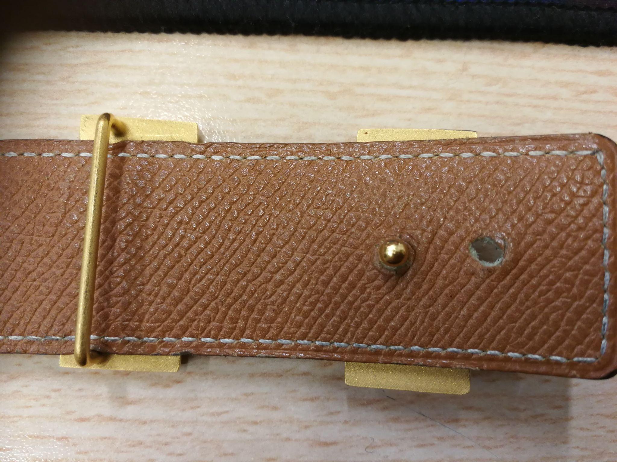 Hermes Vintage Leather Reversible Belt Gold Metal H-Buckle 1