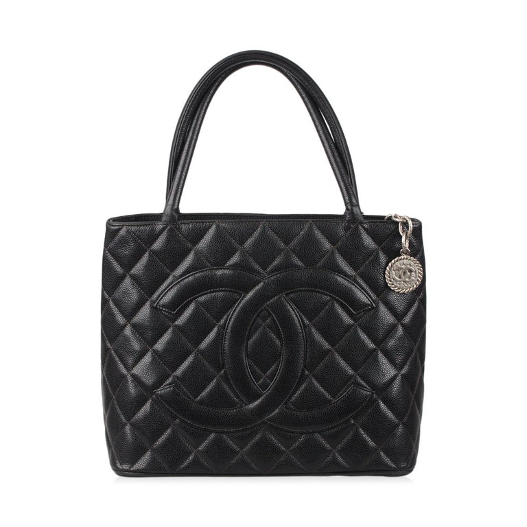 Chanel Black Quilted Caviar Leather Medallion Tote Bag For Sale at 1stDibs