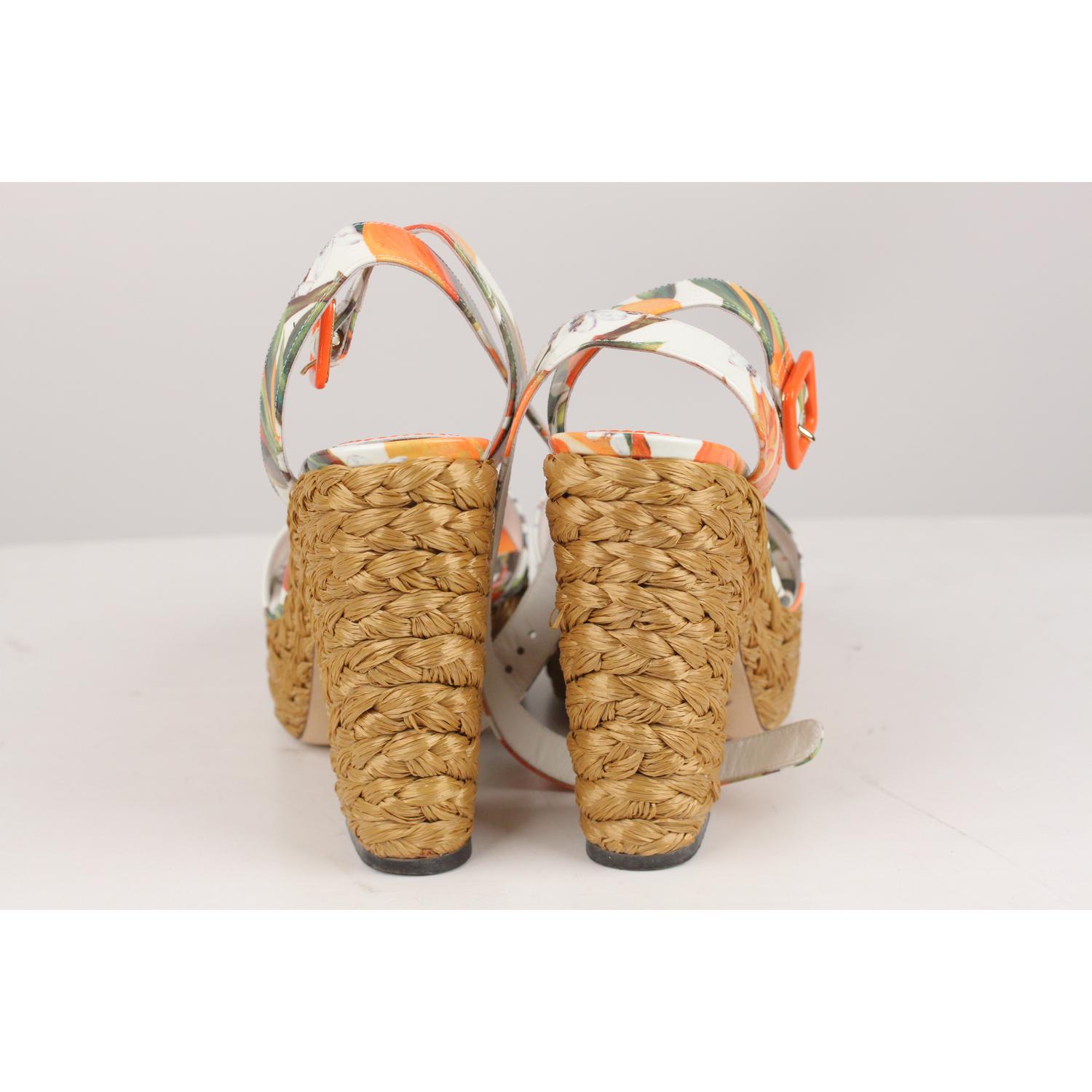 Women's or Men's Dolce & Gabbana Orange Patent Leather Straw Platform Sandals 