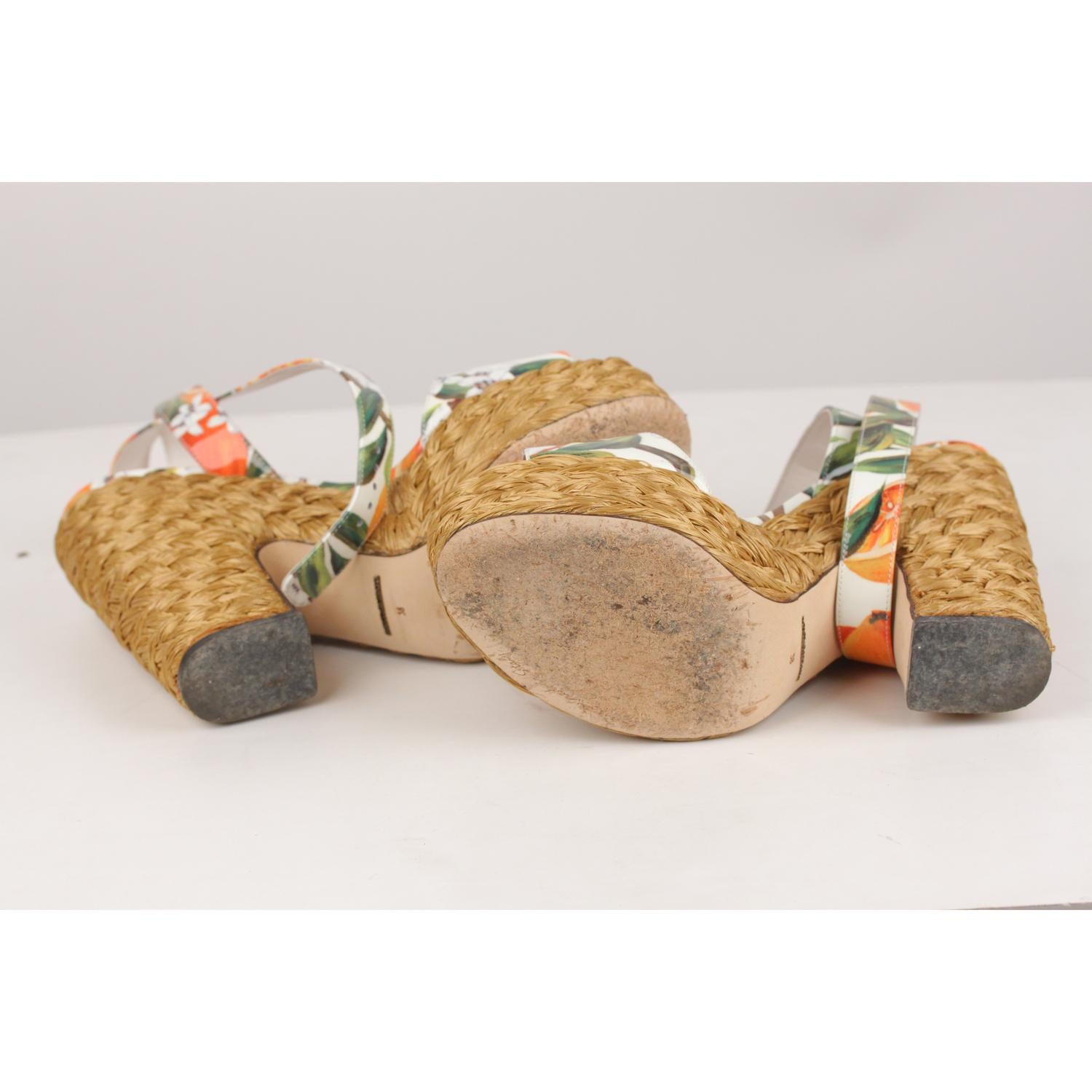 Dolce & Gabbana Orange Patent Leather Straw Platform Sandals  1