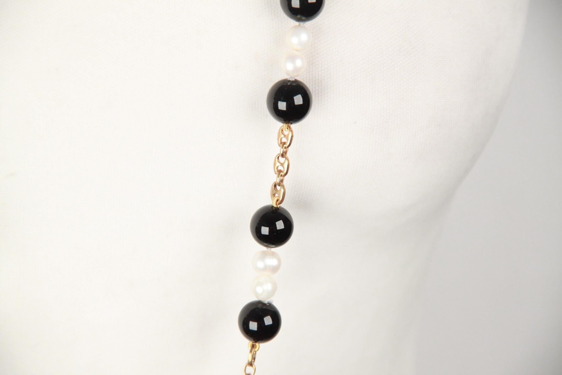 Handmade in Italy Long Necklace with Black Onyx and Baroque Pearls and Beads 2