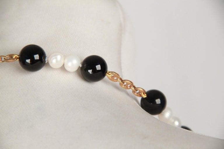 Handmade in Italy Long Necklace with Black Onyx and Baroque Pearls and ...
