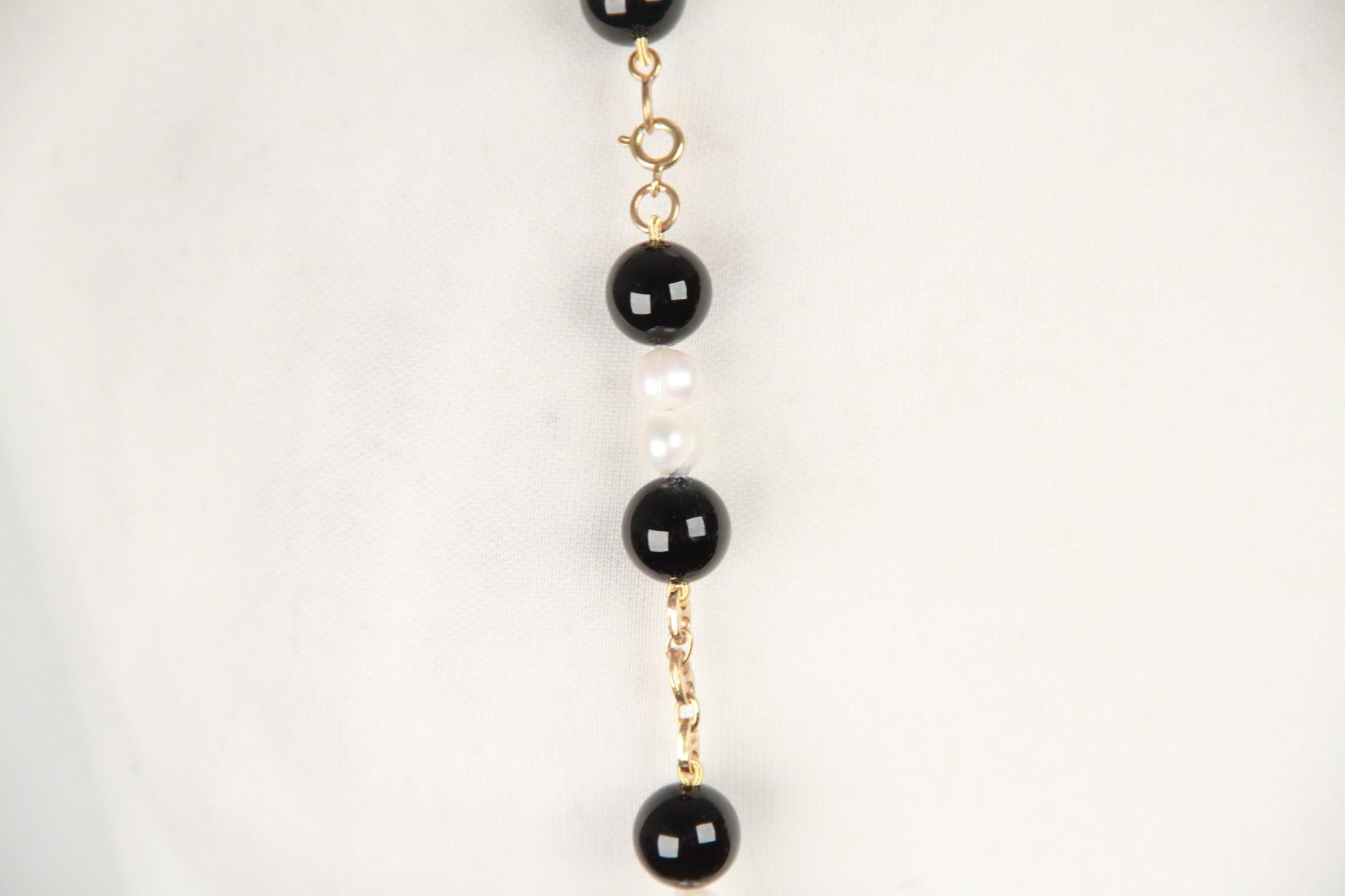 Handmade in Italy Long Necklace with Black Onyx and Baroque Pearls and Beads 1