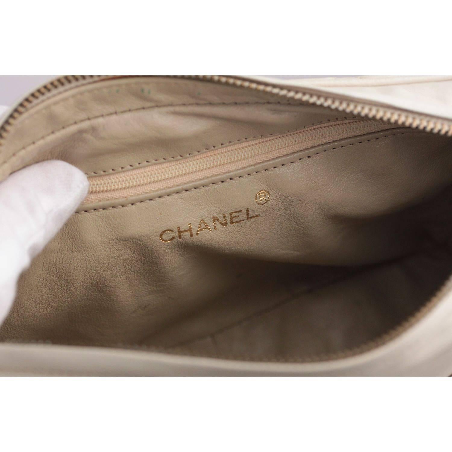 CHANEL Vintage Ivory QUILTED Leather CC Stitch CAMERA BAG w/ Tassel 5