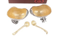 Vintage Sterling Silver Seashell Open Pair Salt Cellars with Spoons