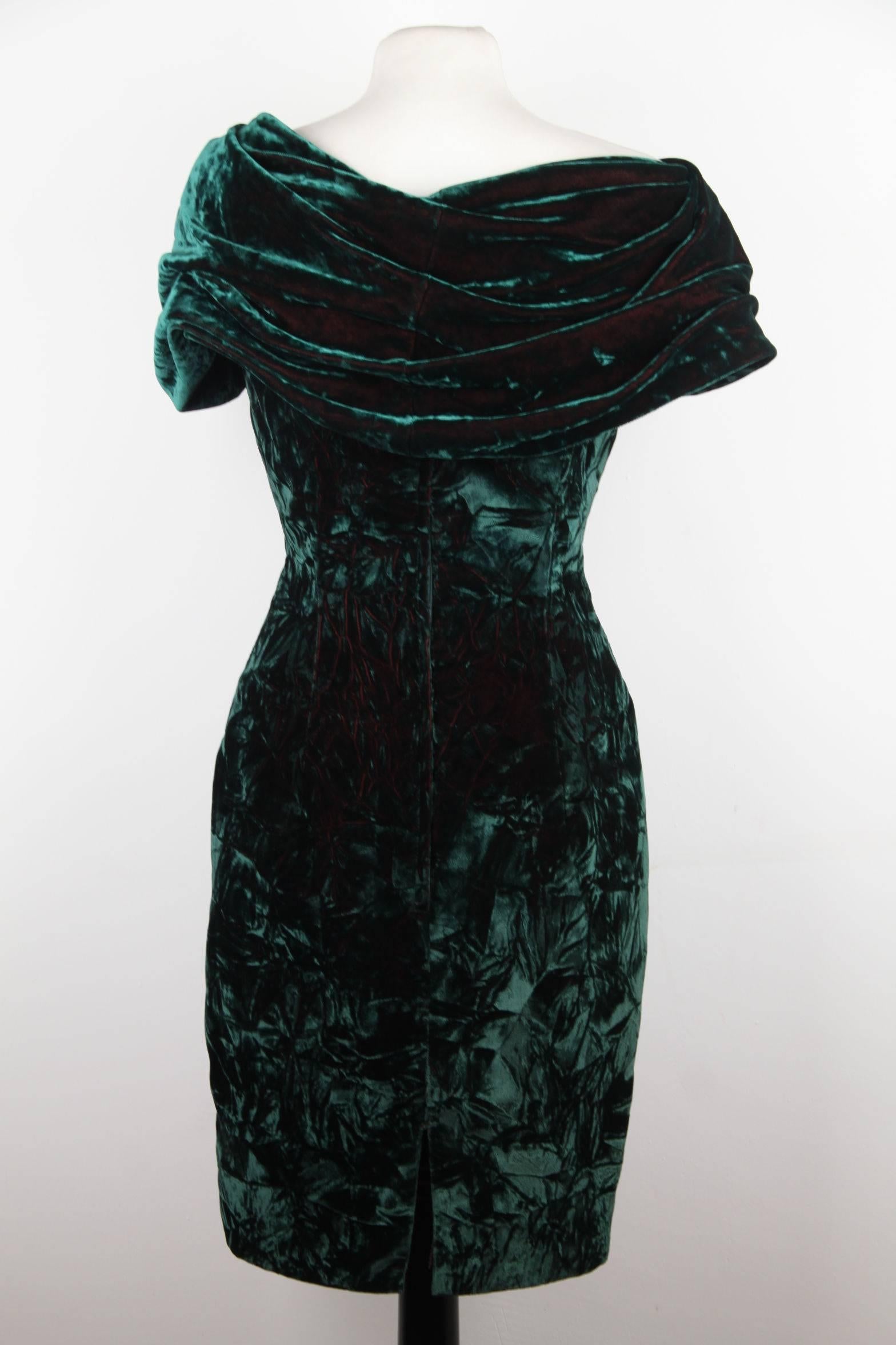 Black Antony Price Vintage Green Velvet Off Shoulder Mini Dress Size 10