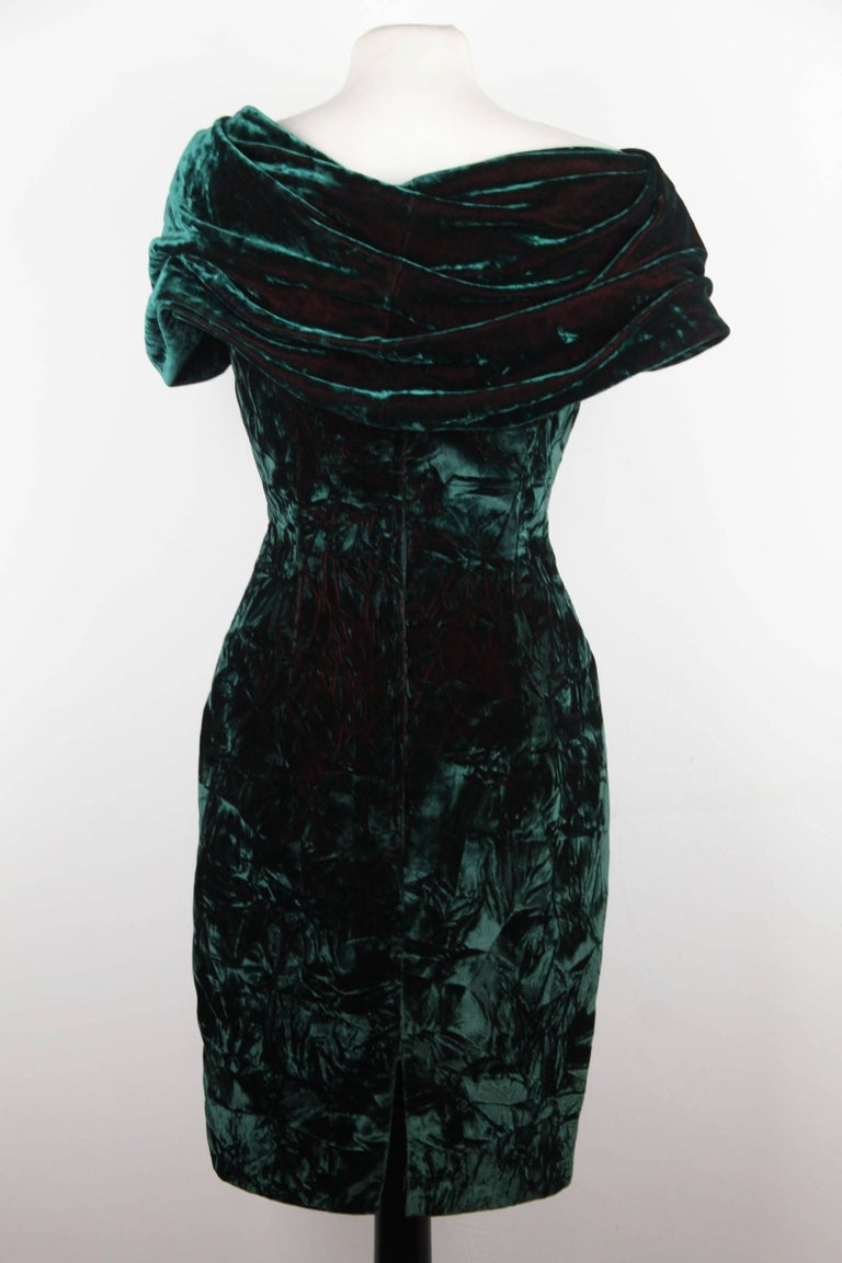 Antony Price Vintage Green Velvet Off Shoulder Mini Dress Size 10 For ...