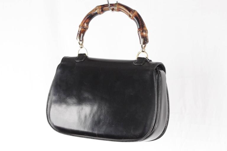 GUCCI Italian VINTAGE Black Leather BAMBOO BAG Handbag PURSE Rare at 1stdibs