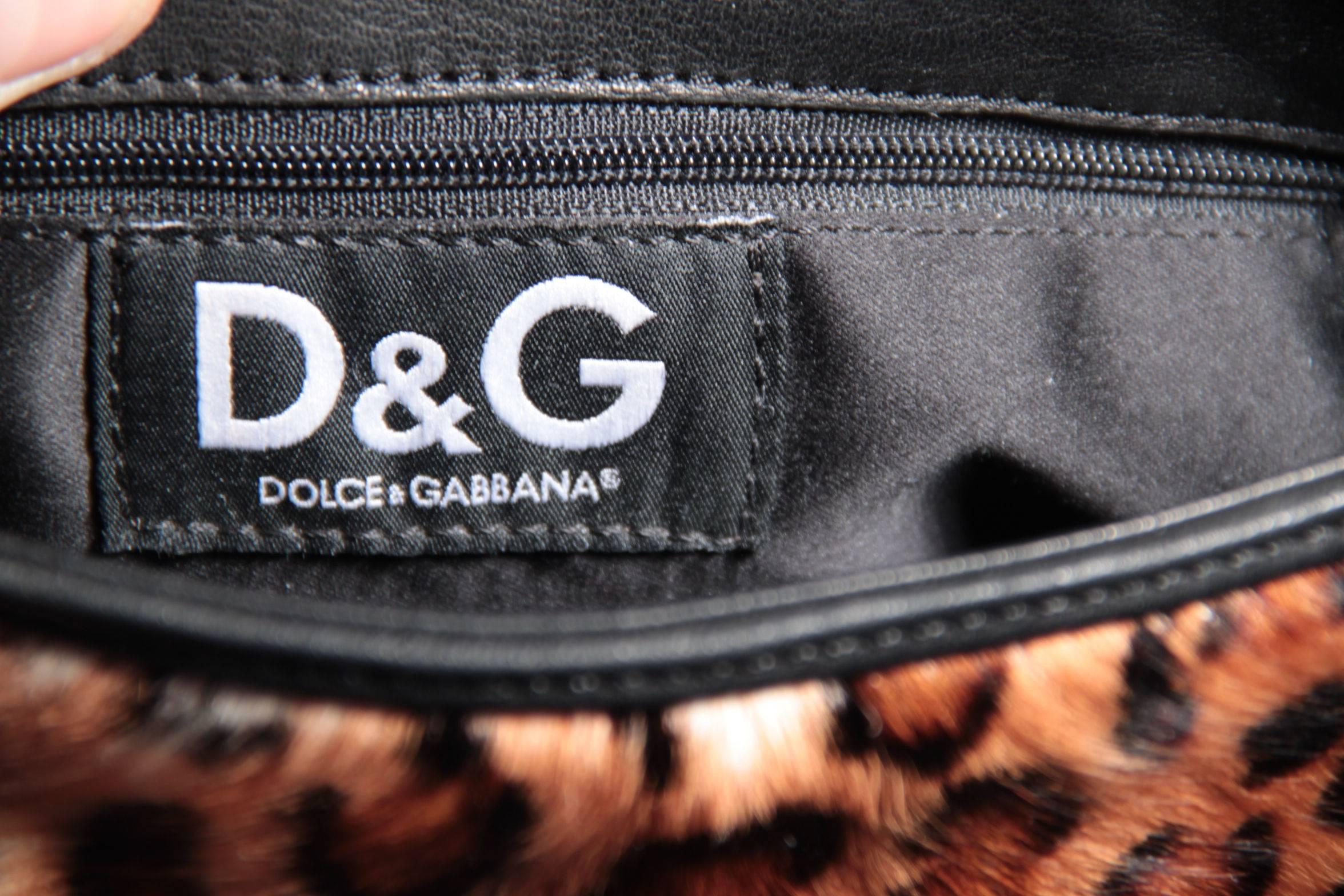 D&G DOLCE & GABBANA Animal LEOPARD Pony Hair & Black Leather HANDBAG Purse 4