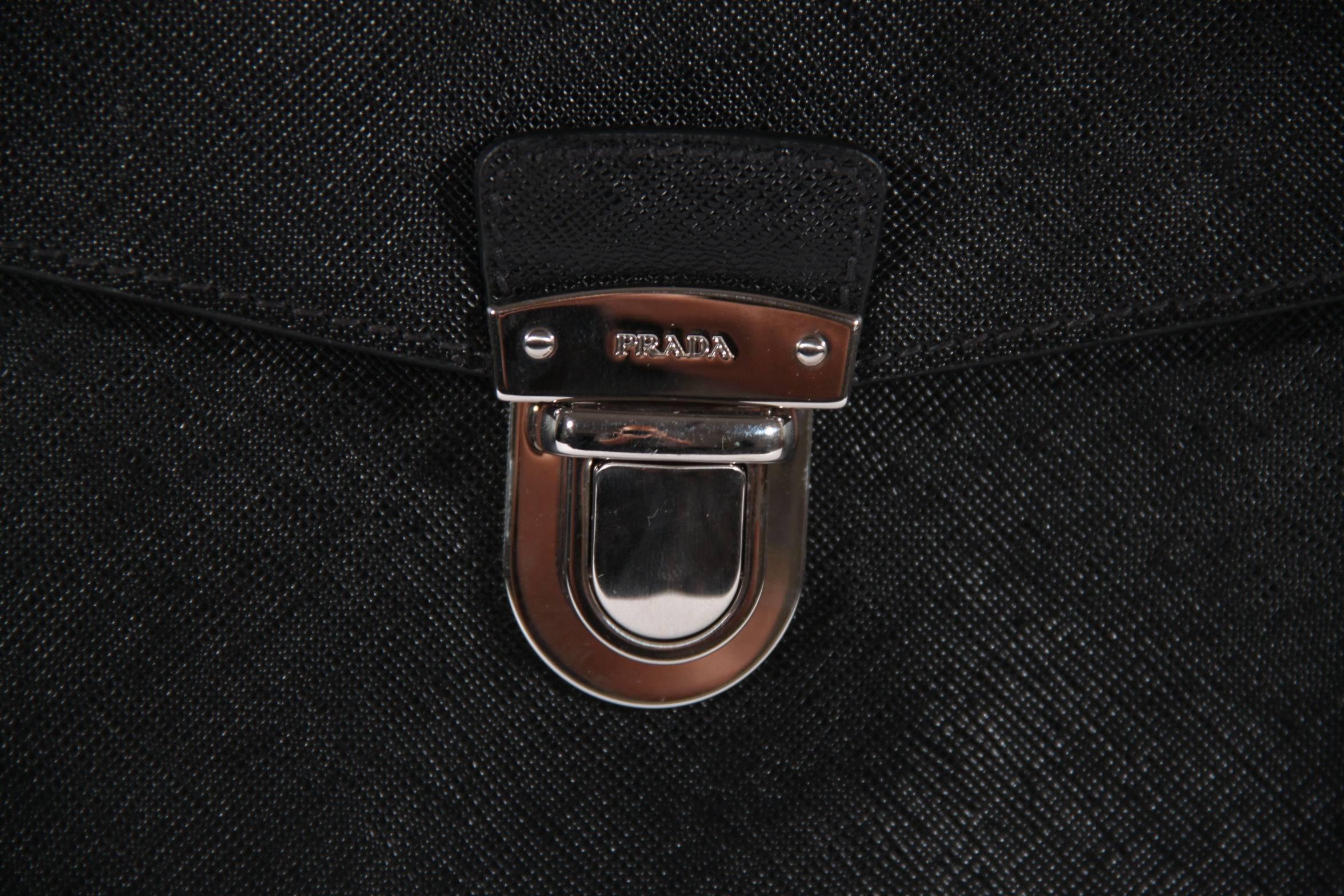 PRADA Italian Black SAFFIANO Leather PORTFOLIO Clutch HANDBAG Document Holder 1