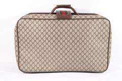 GUCCI Italian VINTAGE GG MONOGRAM Canvas SUITCASE Travel bag w/ STRIPES