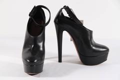 AZZEDINE ALAIA Black Leather PLATFORM HEELS Shoes PUMPS Ankle Strap Sz 40