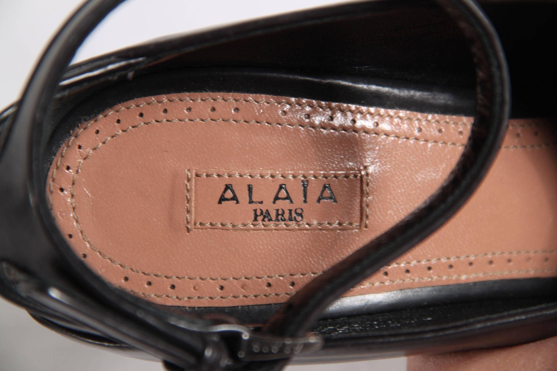 AZZEDINE ALAIA Black Leather PLATFORM HEELS Shoes PUMPS Ankle Strap Sz 40 3