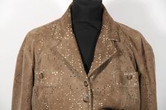 AZZEDINE ALAIA Vintage Military Green Suede PERFORATED JACKET SZ 38