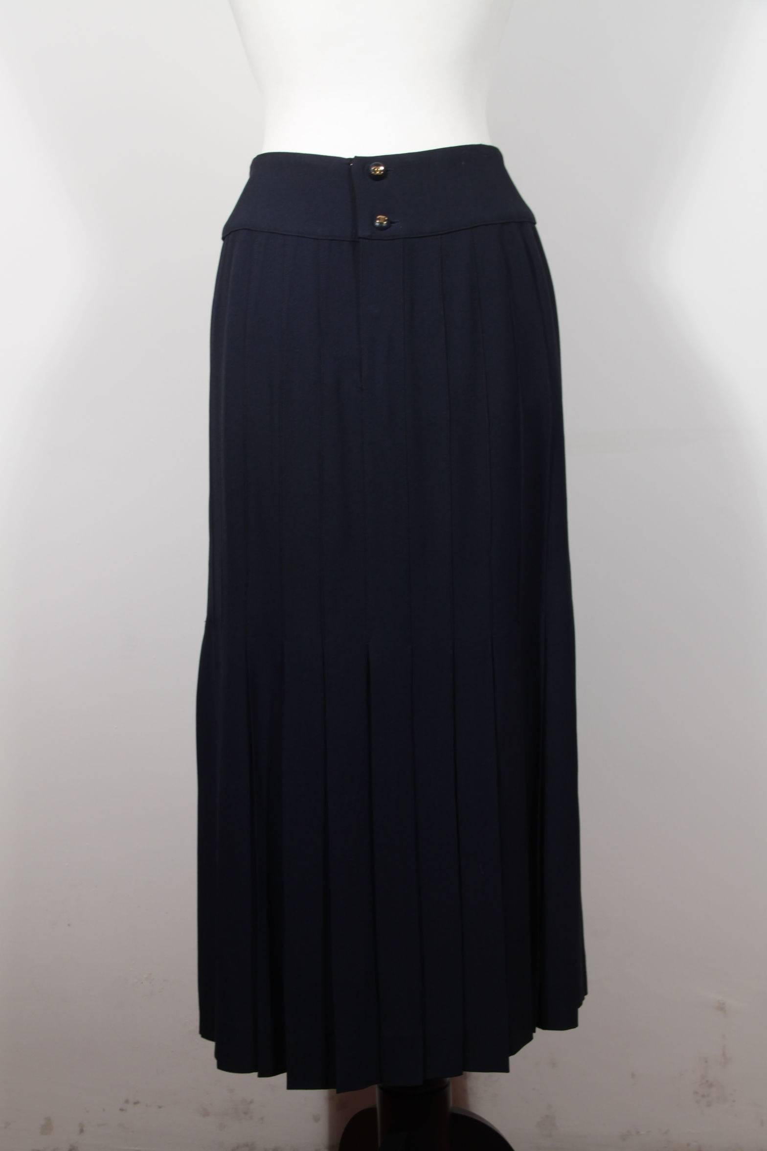 Black CHANEL BOUTIQUE Vintage Navy Blue Long MAXI SKIRT w/ PLEATS Size 38 FR