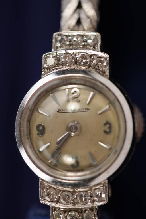 JAEGER LECOULTRE Vintage 18K White Gold Diamonds LADIES Small WRIST