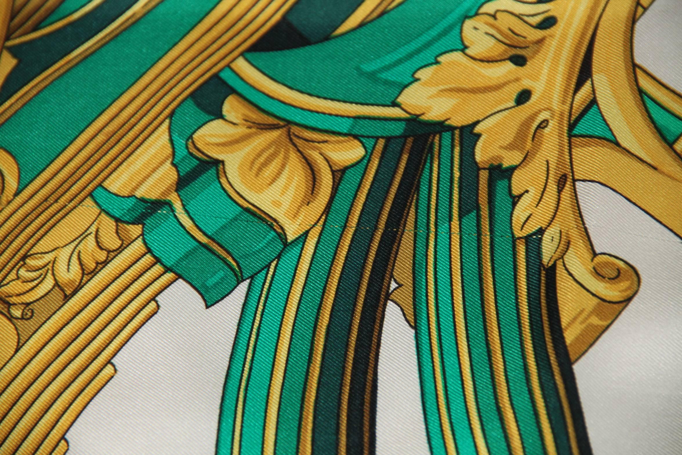 HERMES PARIS Green Silk Scarf RYTHMES 1970 by Cathy Latham In Excellent Condition In Rome, Rome